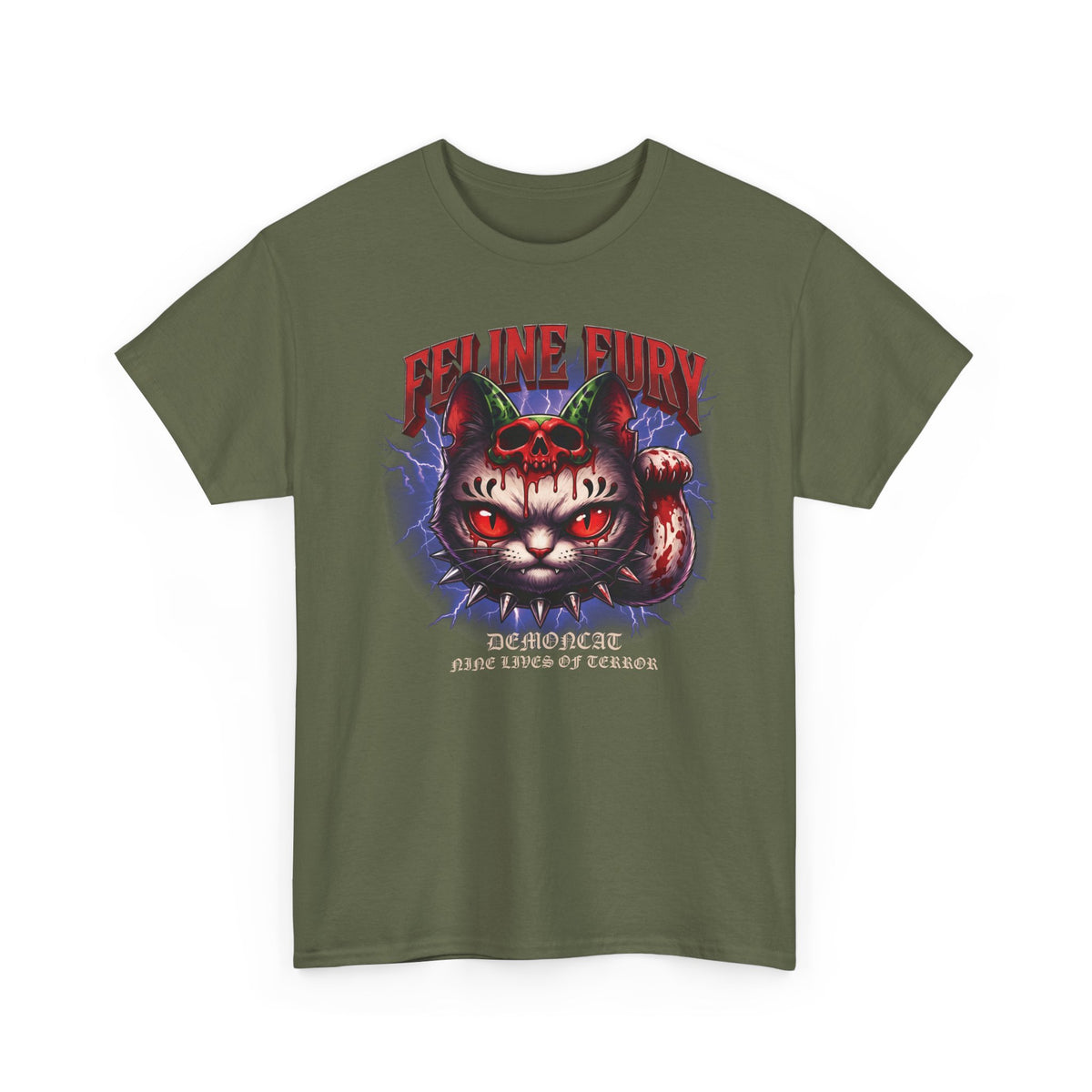 Feline Fury Demoncat T-Shirt — Heavy Metal Horror Gothic Cat Tee