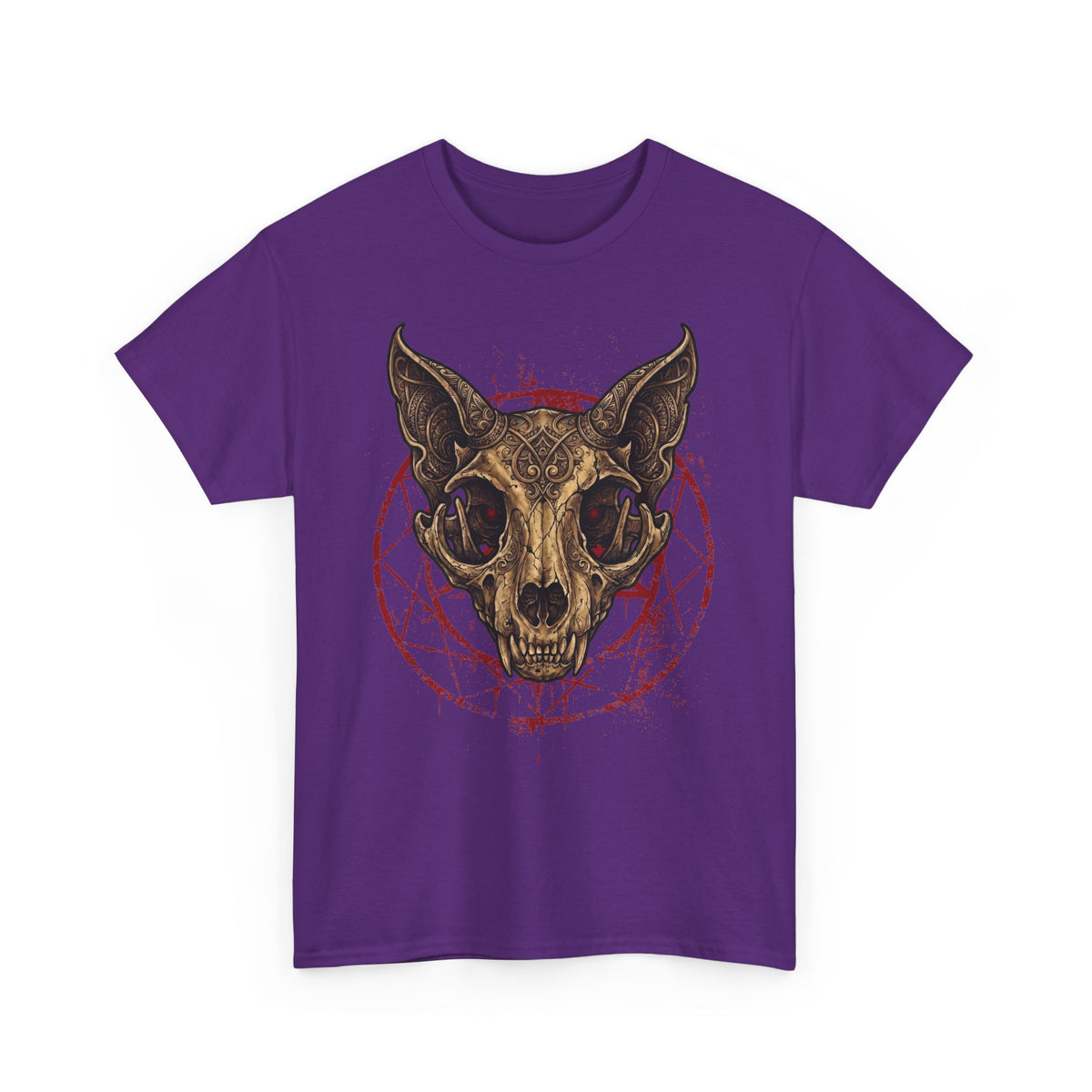 Gothic Ornate Cat Skull Red Pentagram Shirt — Dark Occult Feline T-Shirt