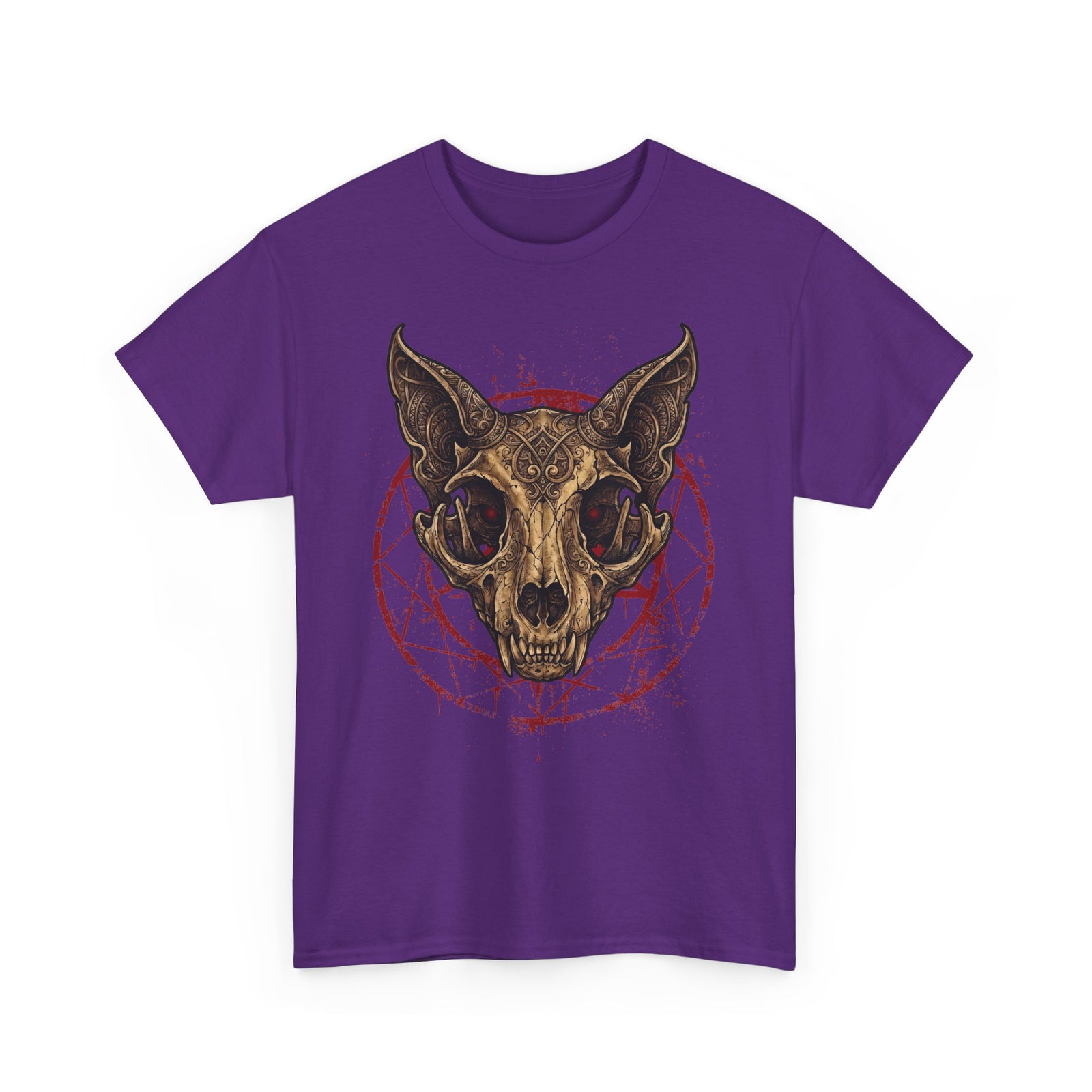Gothic Ornate Cat Skull Red Pentagram Shirt — Dark Occult Feline T-Shirt