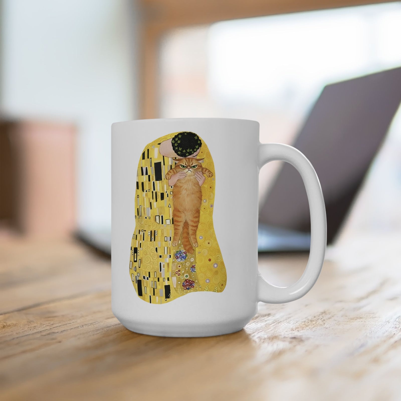 Cat & The Kiss Ceramic Mug — Romantic Cat Illustration Mug
