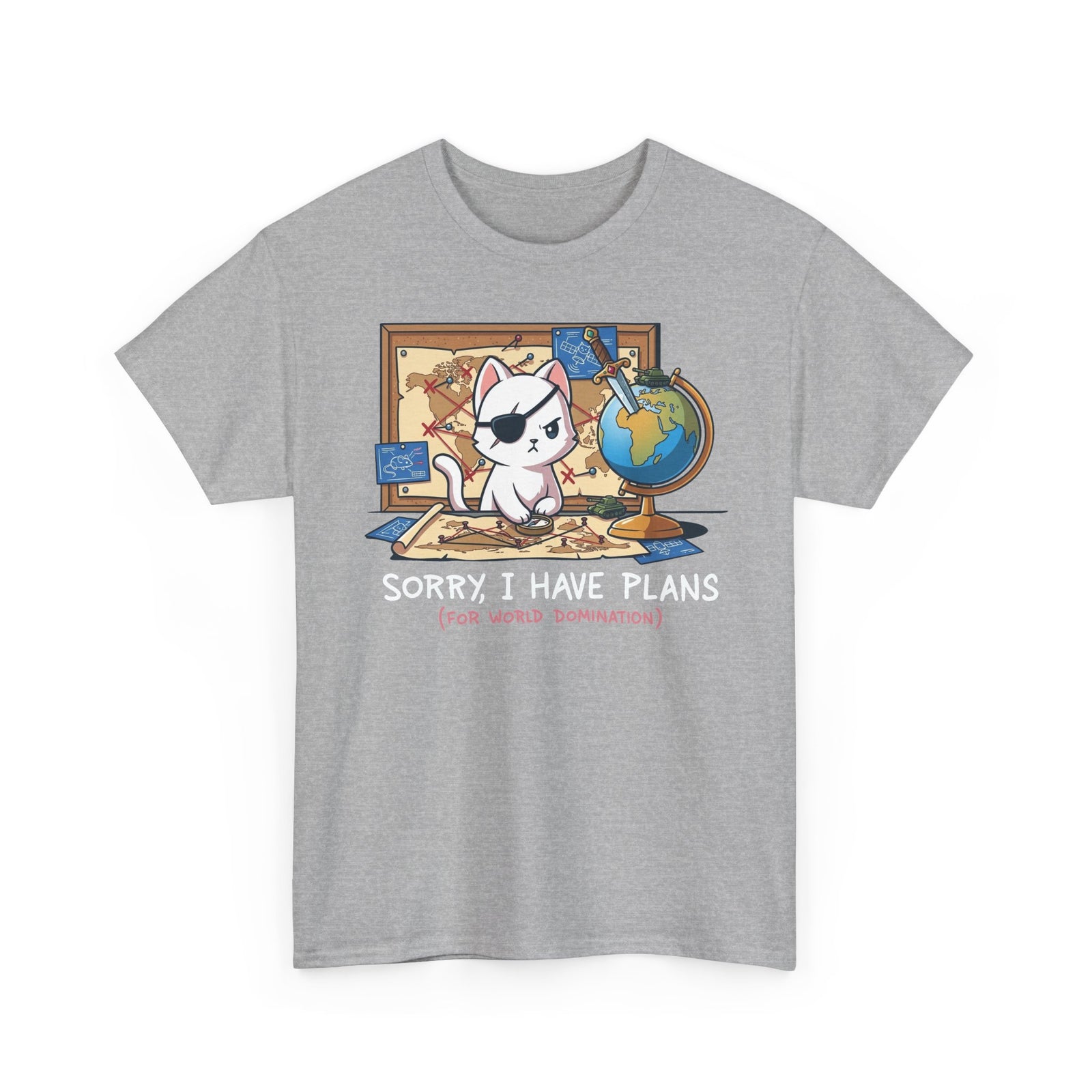 Travel Planner Cat T-Shirt — “Sorry I Have Plans (with World Domination)”