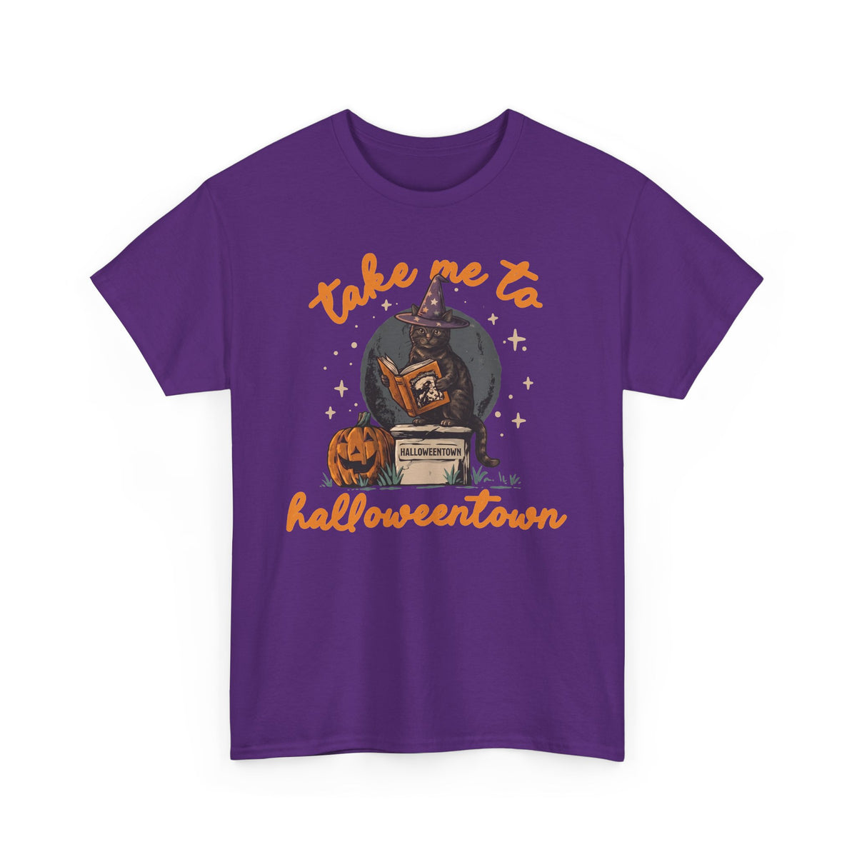 Take Me To Halloweentown Black Cat T-Shirt — Witchy Spellbook Kitten Tee