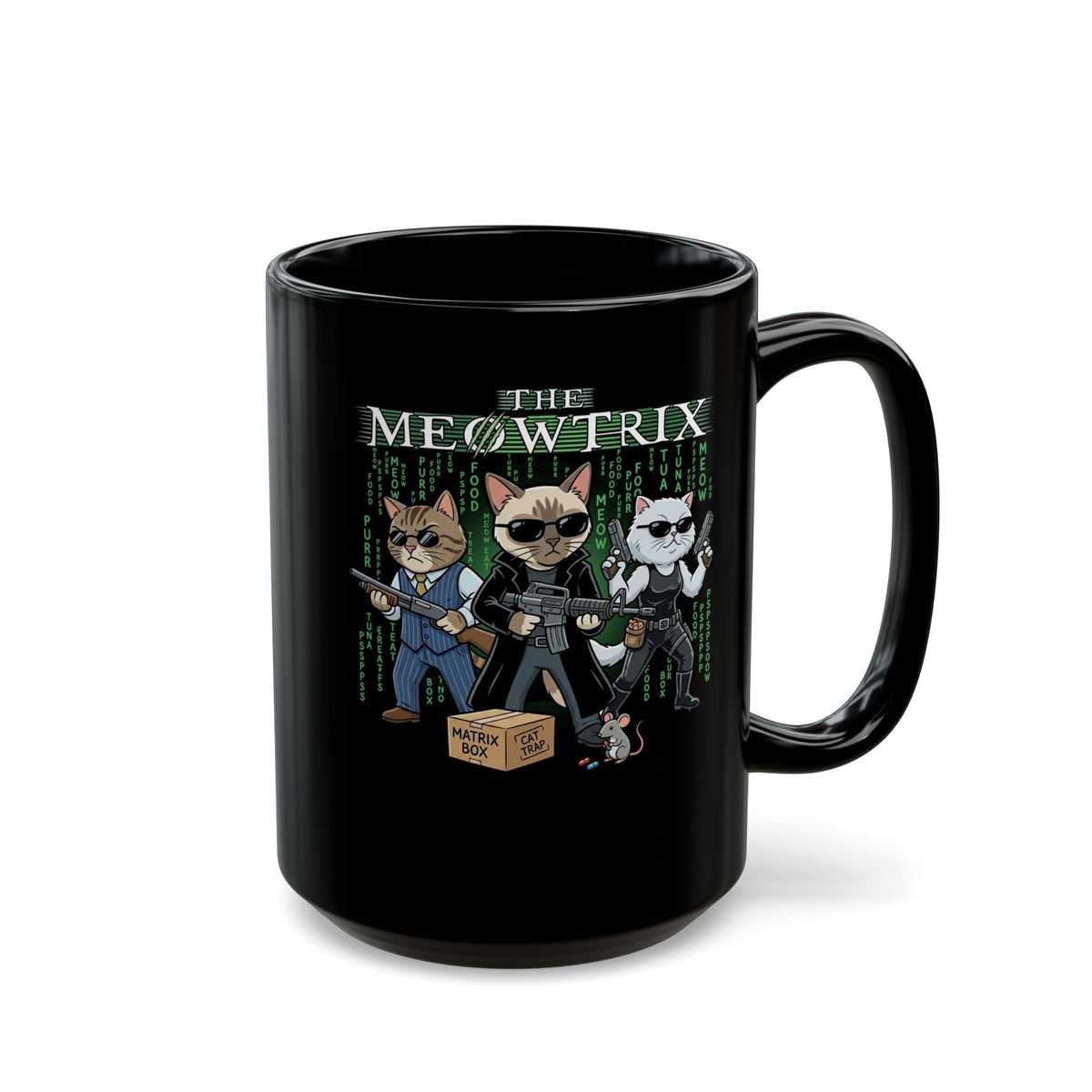 The Meowtrix Cat Movie Parody Black Mug