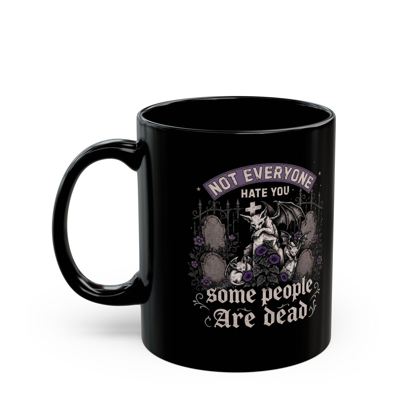 Not Everyone Hate You Some People Are Dead Black Mug — Funny Goth Sphynx Cat Mug