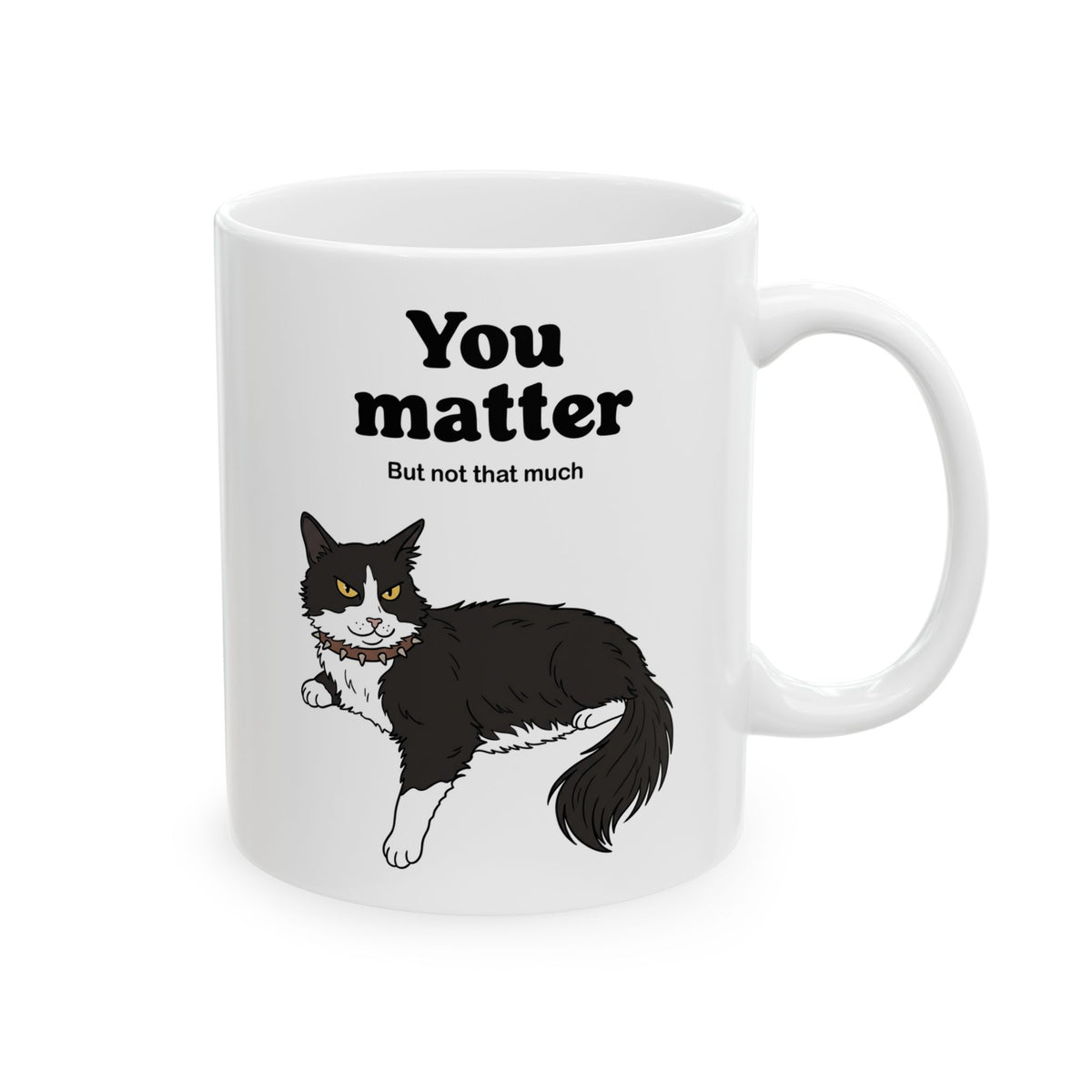 You Matter But Not That Much Ceramic Mug — Funny Sarcastic Tuxedo Cat Graphic Mug