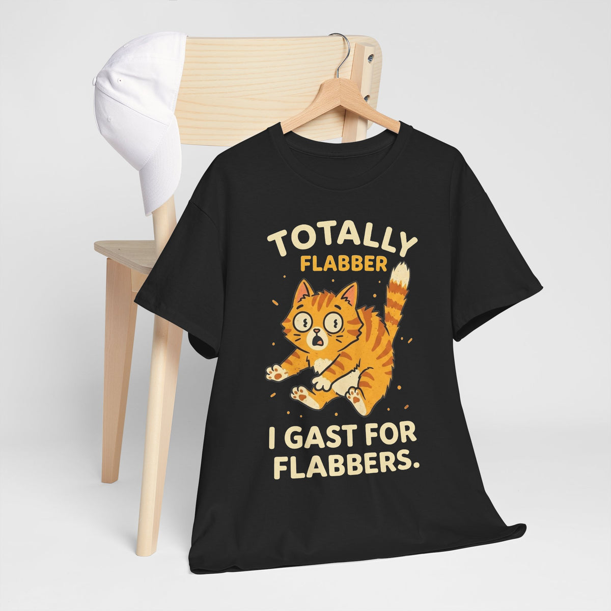 Totally Flabbergasted Cat T-Shirt — "Totally Flabber, I Gast For Flabbers" Cute Vintage Orange Kitty Tee