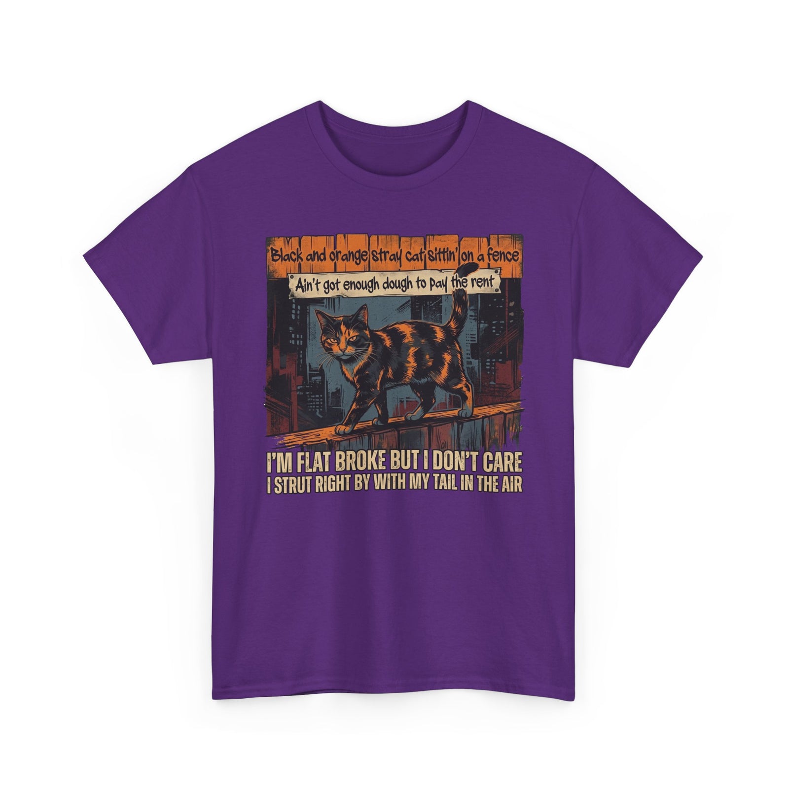 Funny Broke Cat T-Shirt - "I'm Flat Broke But I Don't Care" Graphic Tee