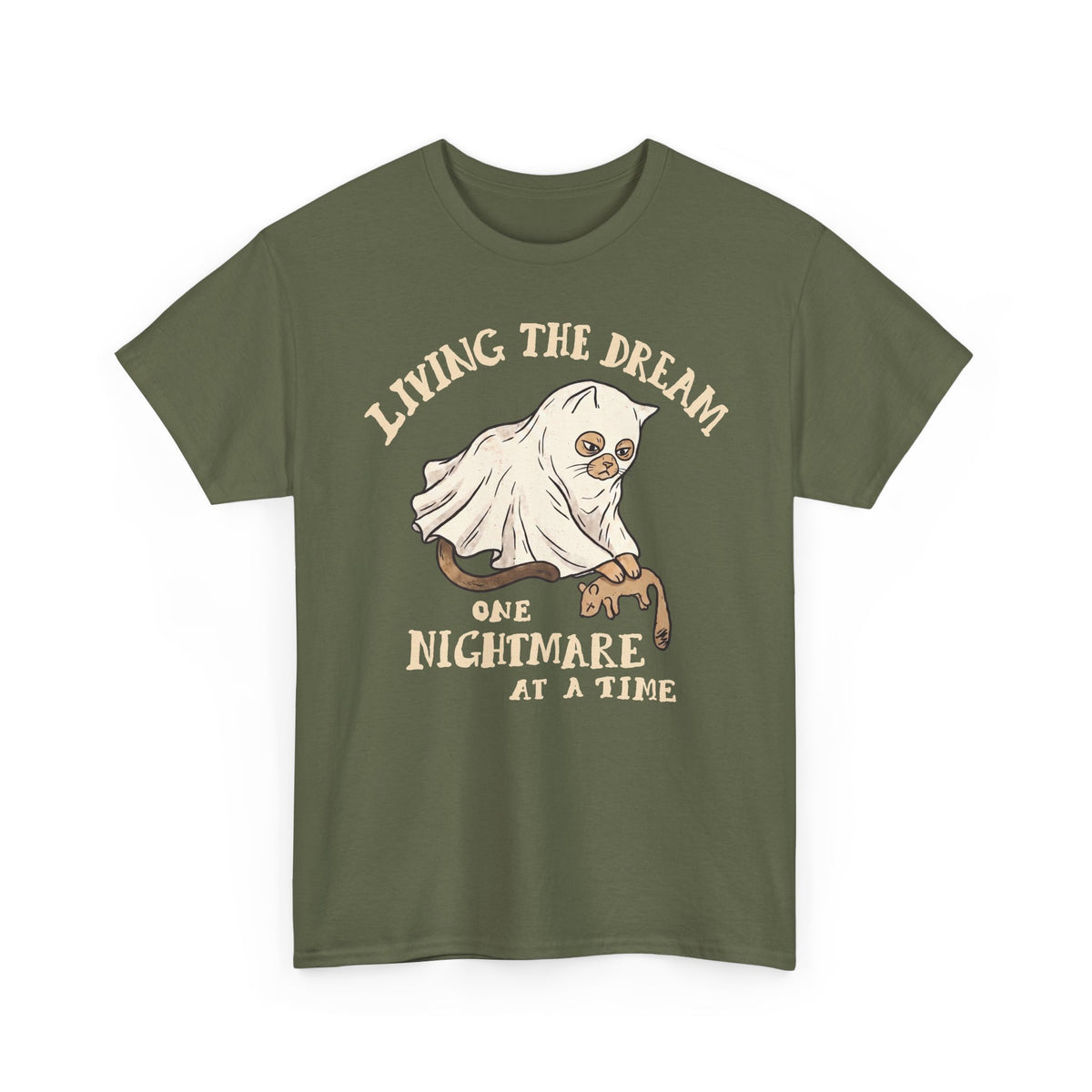 Living The Dream One Nightmare At A Time Ghost Cat — Sarcastic Halloween Art