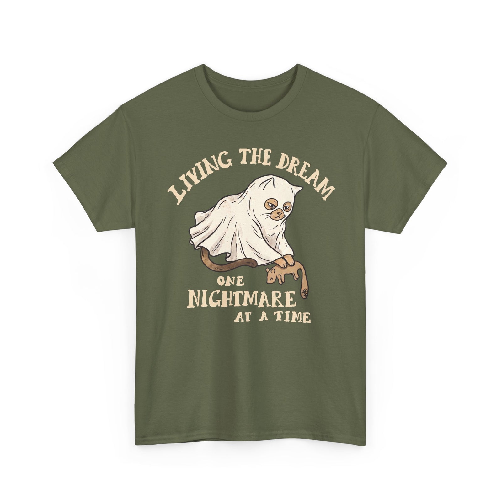 Living The Dream One Nightmare At A Time Ghost Cat — Sarcastic Halloween Art
