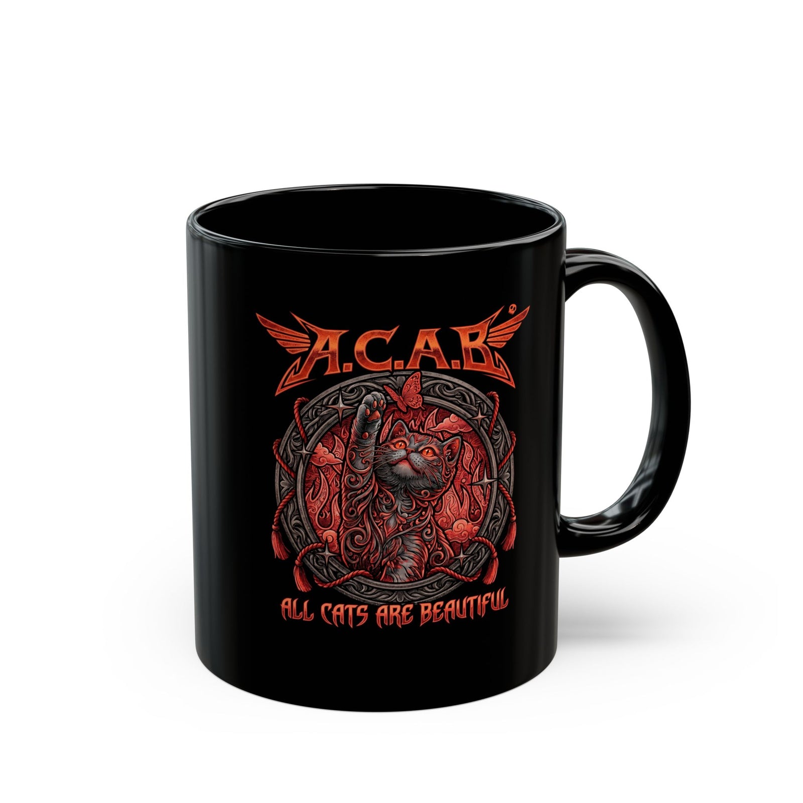ACAB All Cats Are Beautiful Black Mug — Heavy Metal Punk Feline Graphic Mug