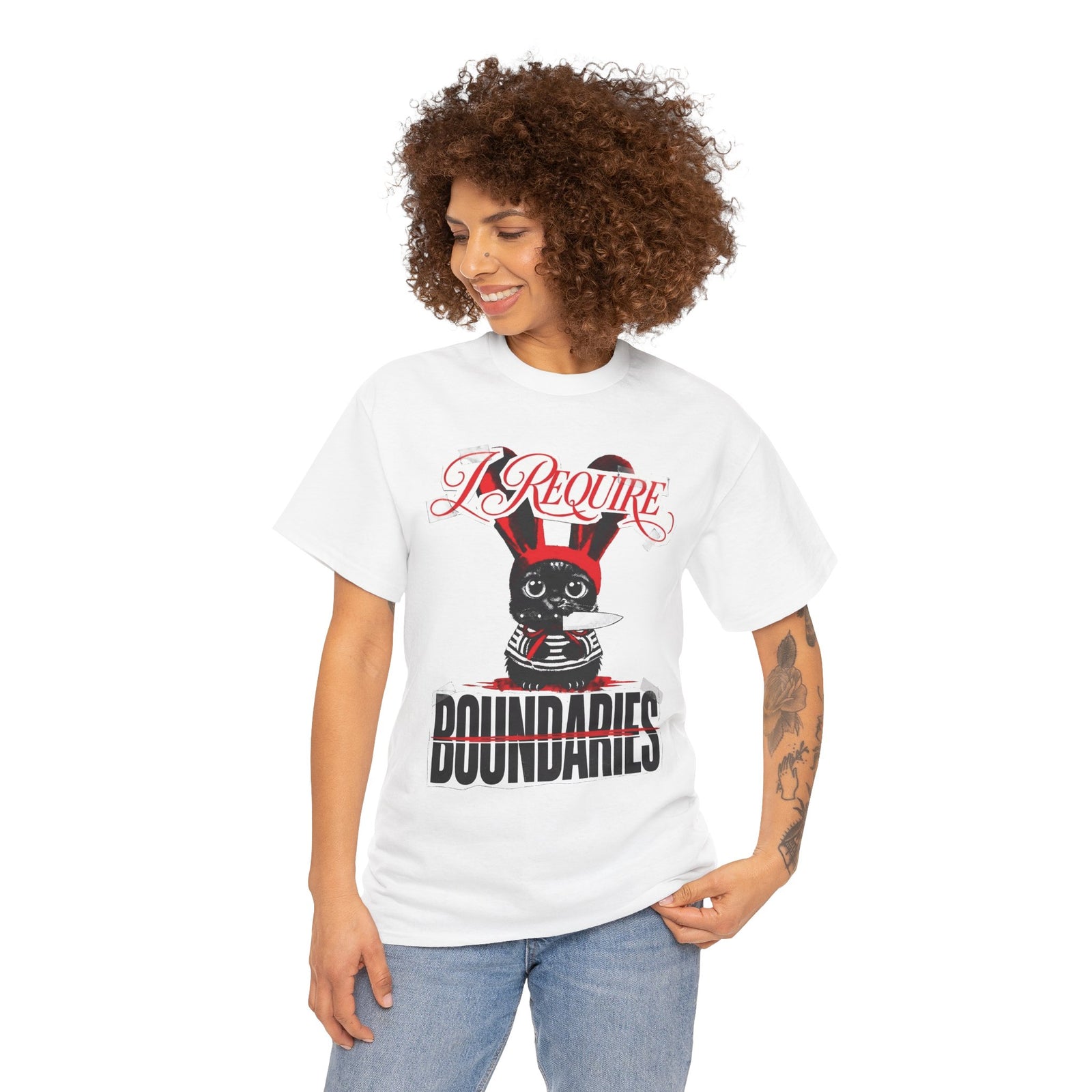 I Require Boundaries T-Shirt — Funny Creepy Cute Cat Knife Tee