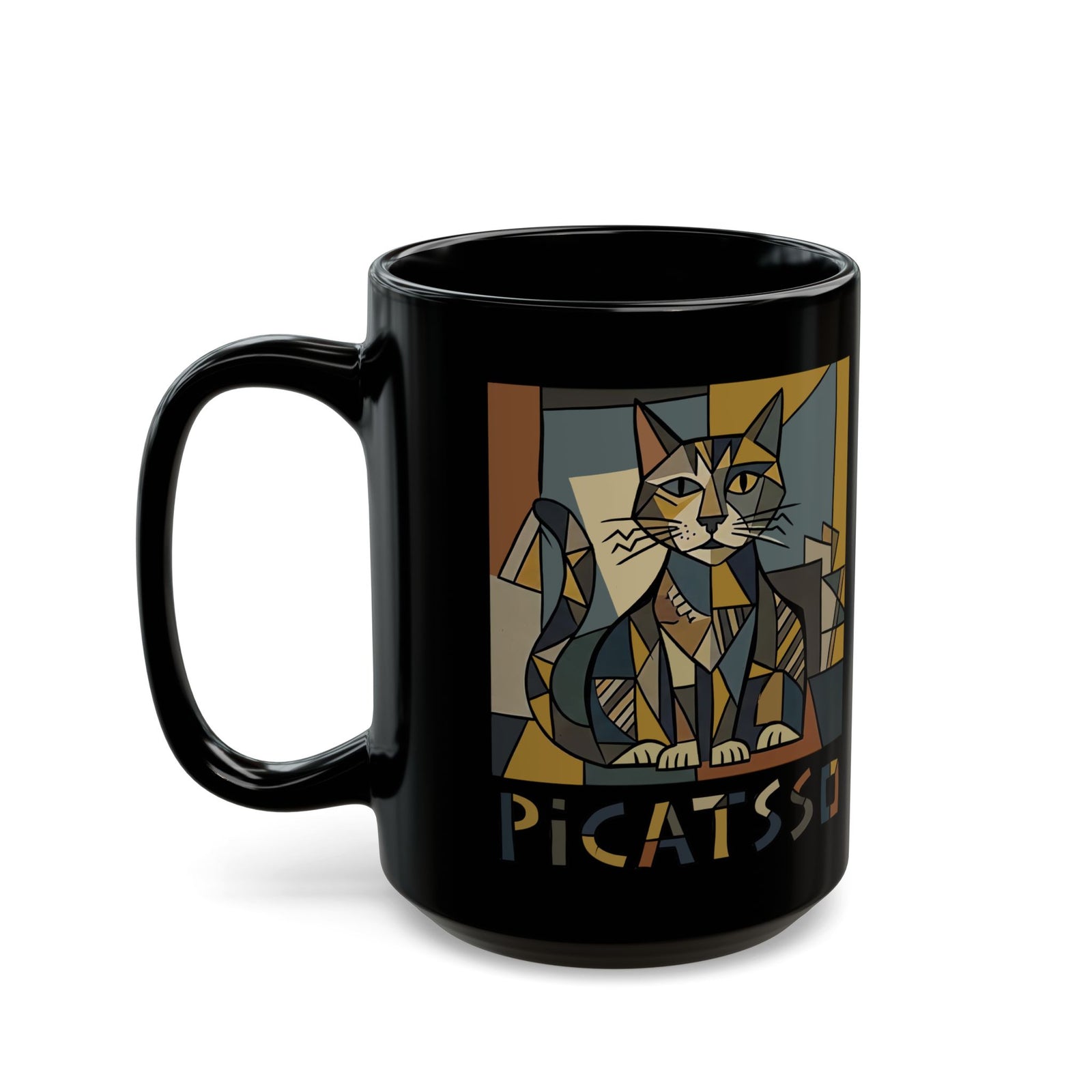 Picatsso Cat Art Black Mug — Playful Cat Picasso Design