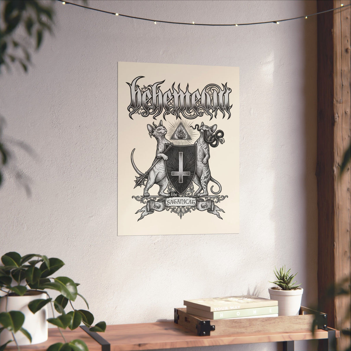 Satanicat Behemeow Poster — Gothic Cat Graphic Poster
