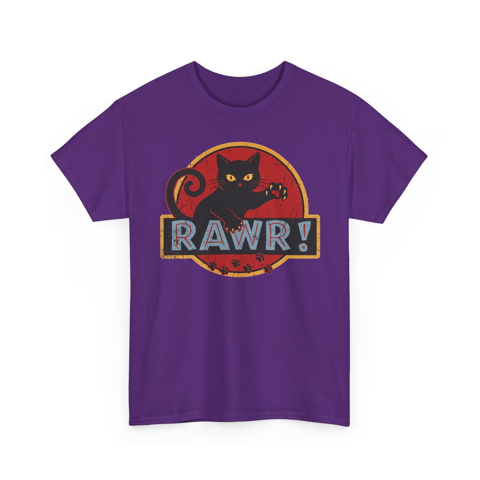 RAWR! Black Cat Graphic Tee — Vintage Dino Logo Parody T-Shirt