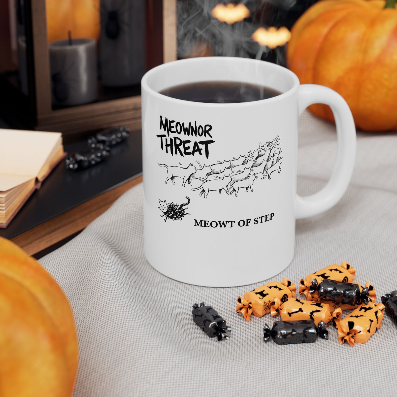Meownor Thread Meowt Of Step Ceramic Mug — Funny Cat Dance Graphic Mug