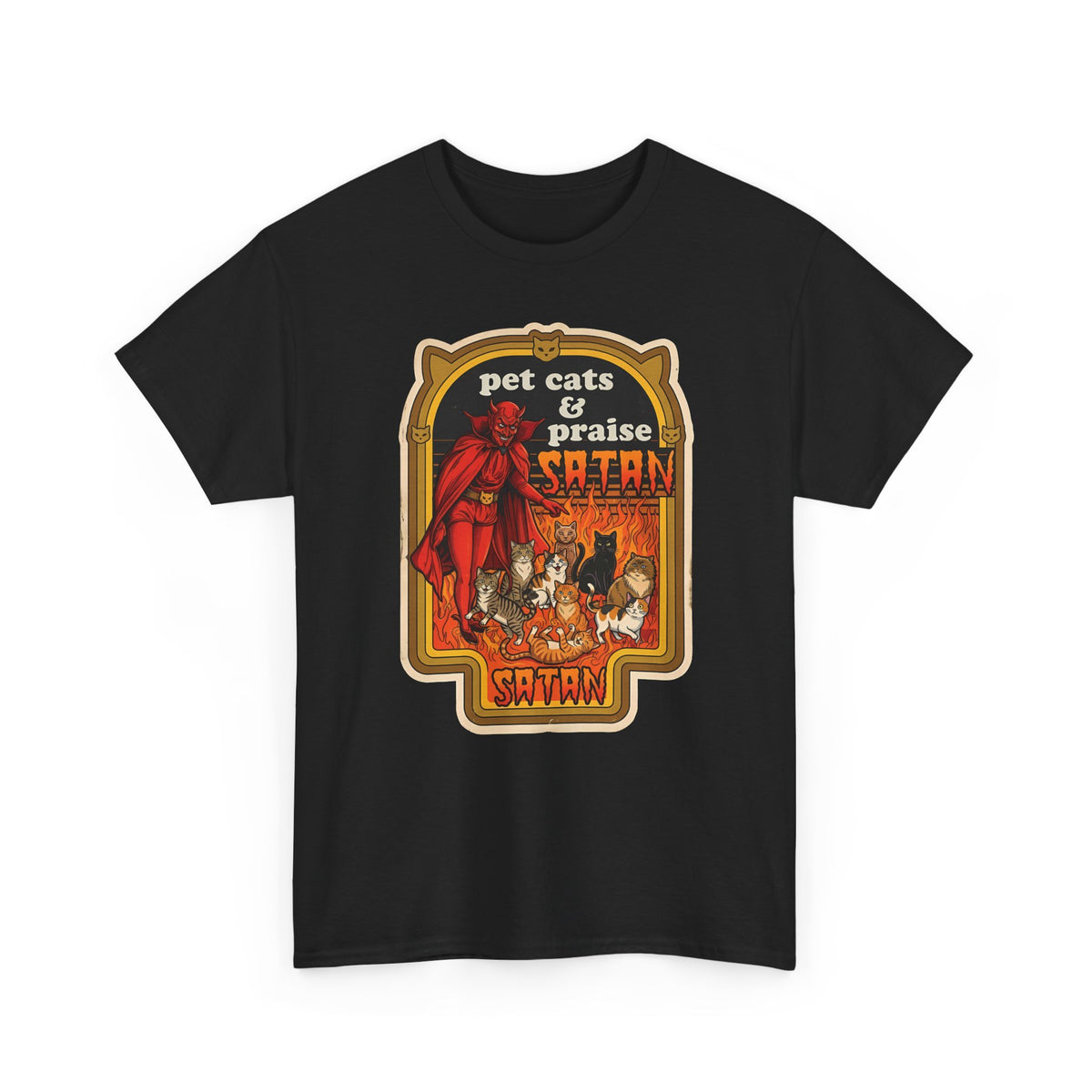 Pet Cats and Praise Satan T-Shirt — Gothic Cat Lover Tee