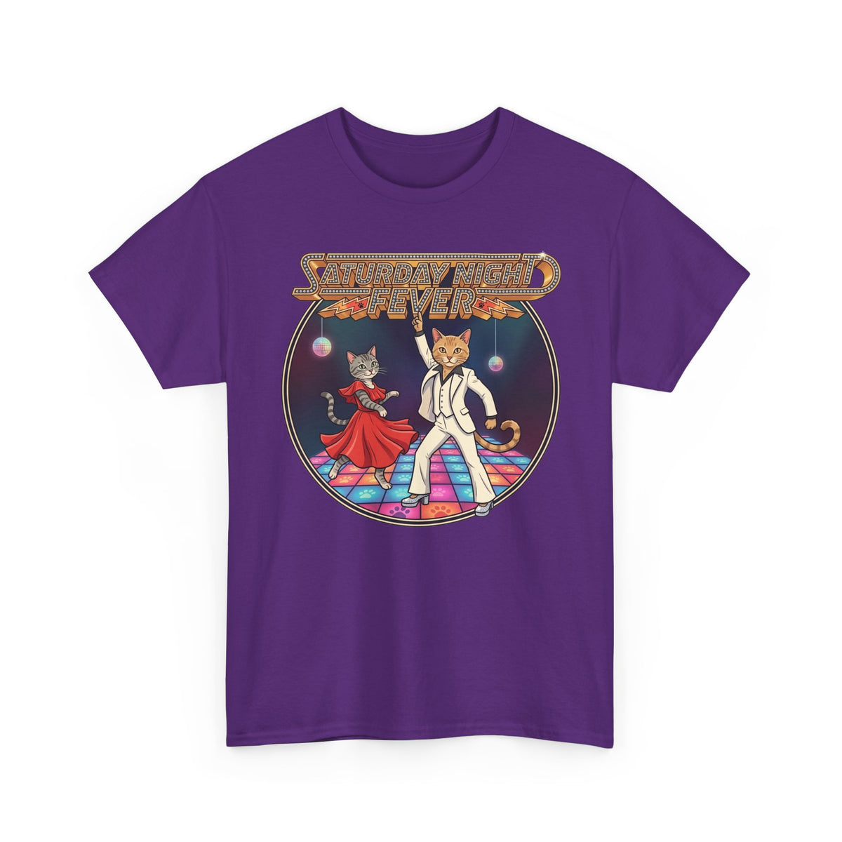 Disco Cats Dancing Tee — 'Saturday Night' Retro Funk Graphic T-Shirt