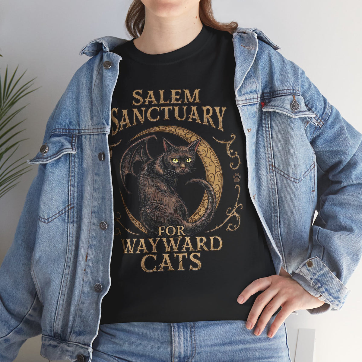 Salem Sanctuary For Wayward Cats T-Shirt — Winged Black Cat Gothic Tee