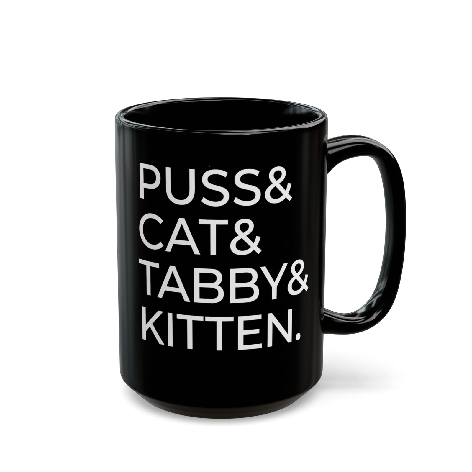 Puss and Kitten Cat Mug — Cute Tabby Cat Graphic Black Mug