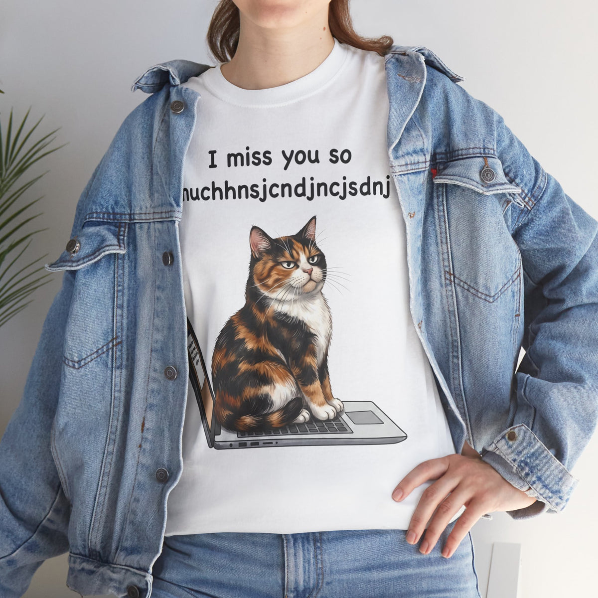 I Miss You So Much Keysmash T-Shirt — Funny Calico Cat Laptop Tee