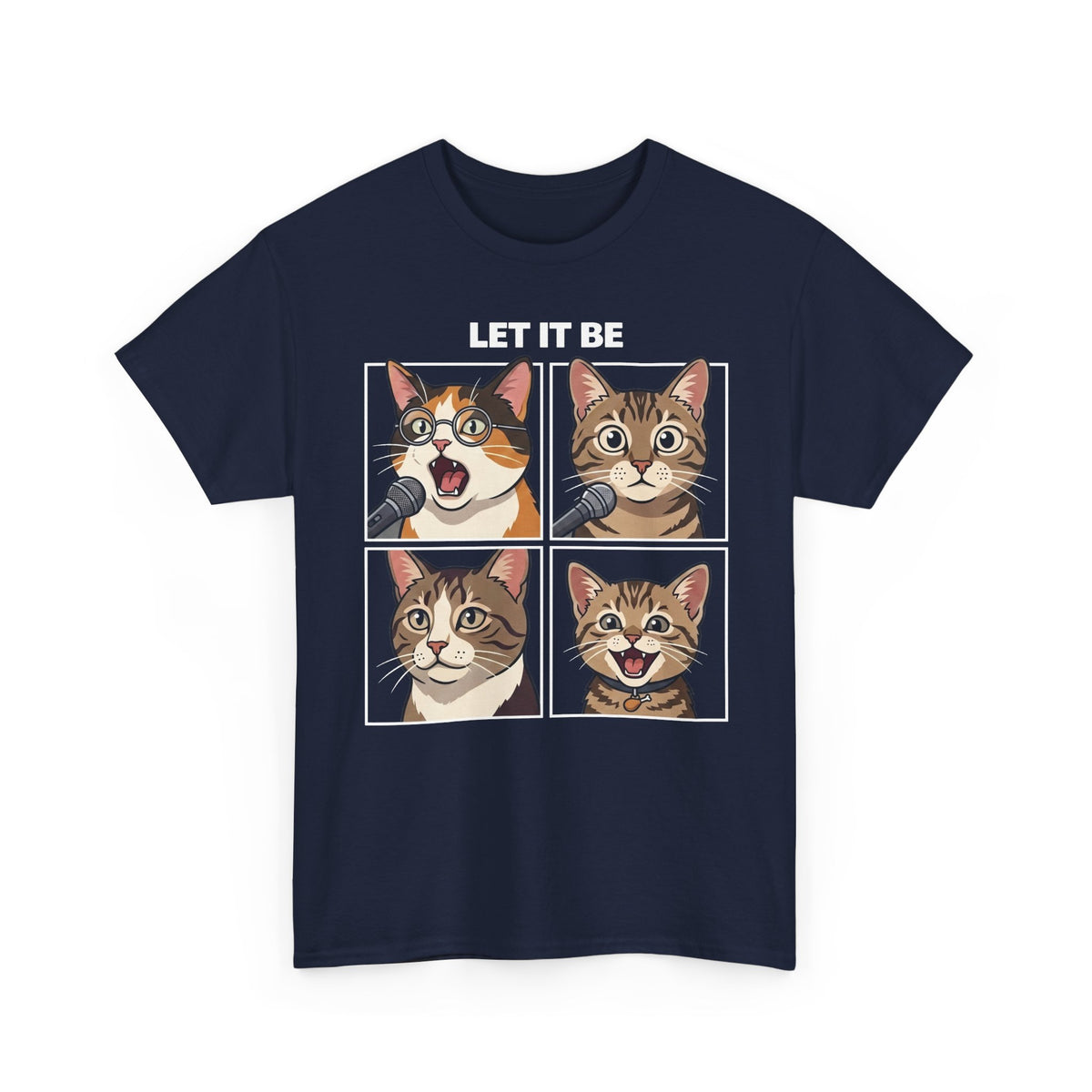 Let It Be Cat Tee — Vintage Four-Panel Cat Faces Graphic T-Shirt