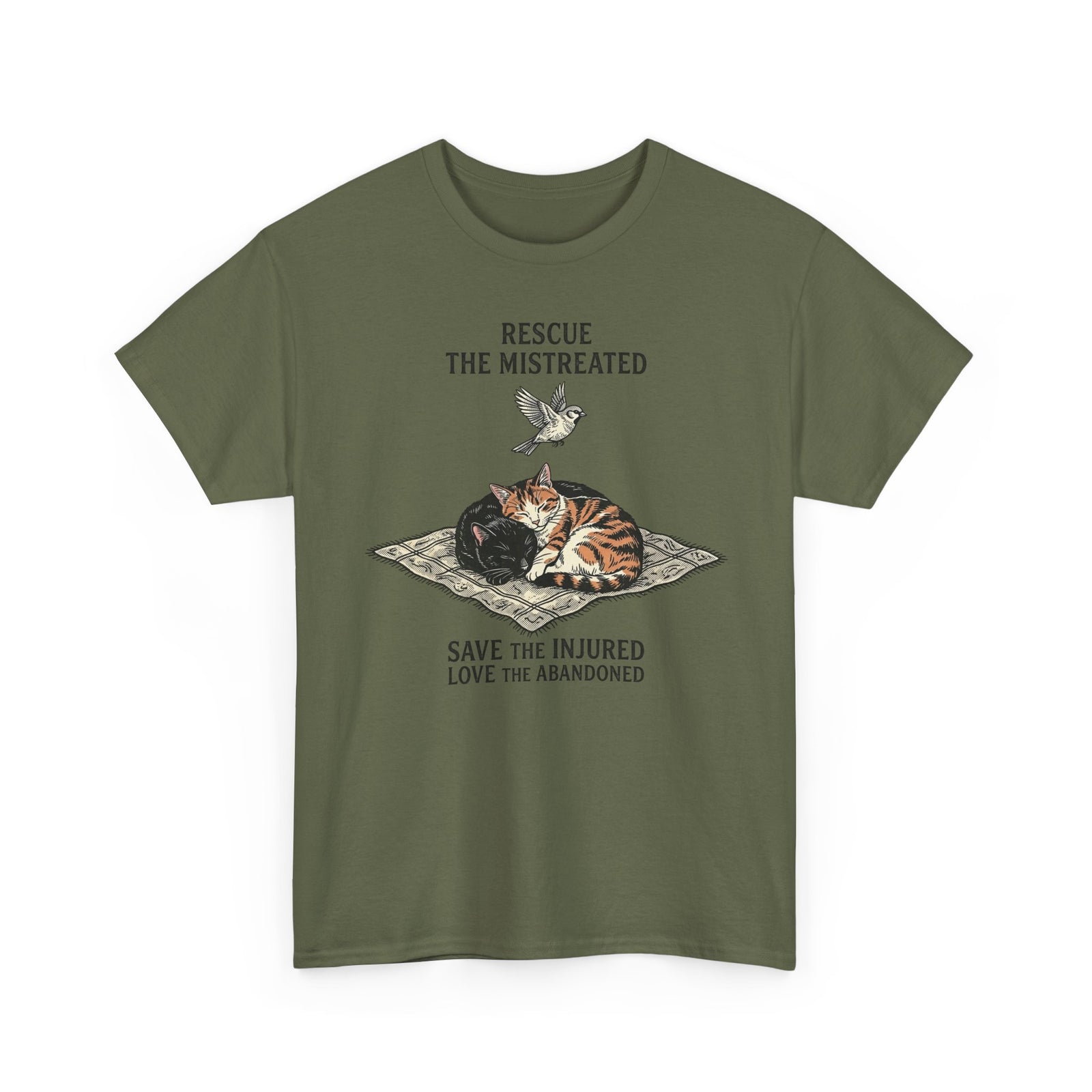 Cat Lover T-Shirt — "Rescue the Mistreated, Save the Injured, Love the Abandoned" Rescue Cat Tee