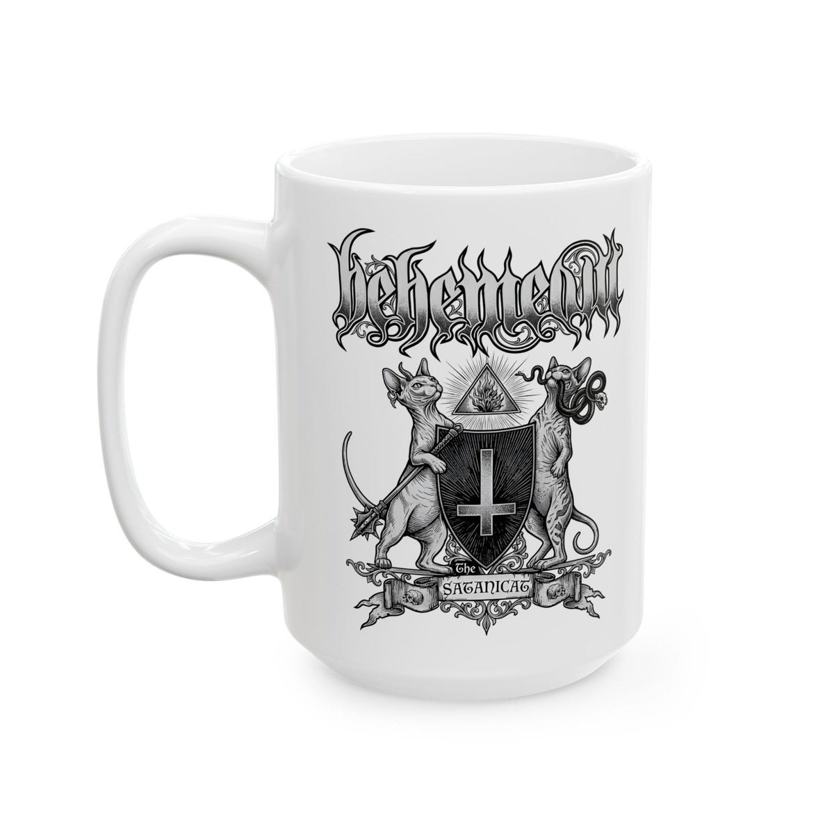 Satanicat Behemeow Ceramic Mug — Gothic Cat Graphic Mug