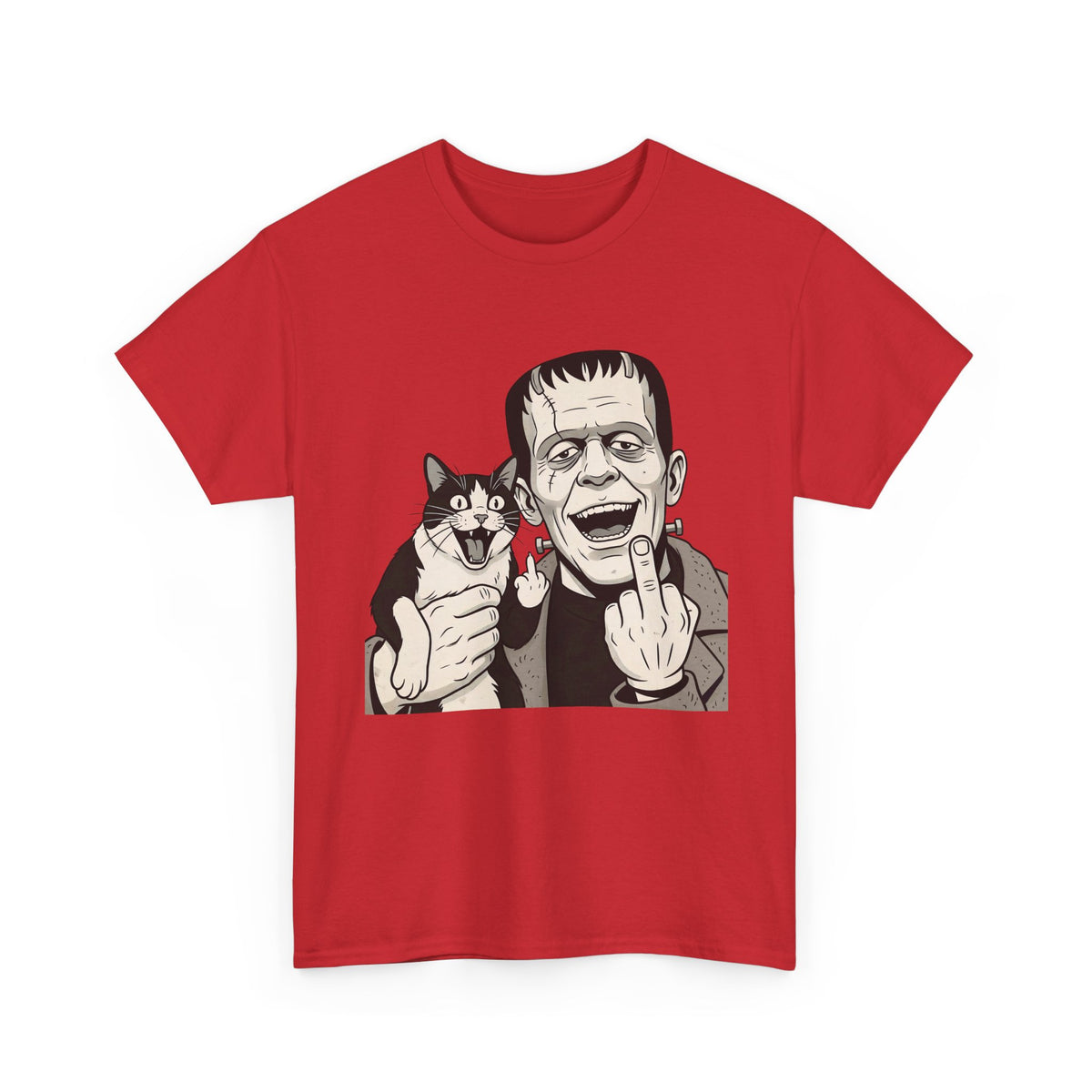 Frankenstein Cat T‑Shirt — Cute Spooky Cat & Frankenstein Design