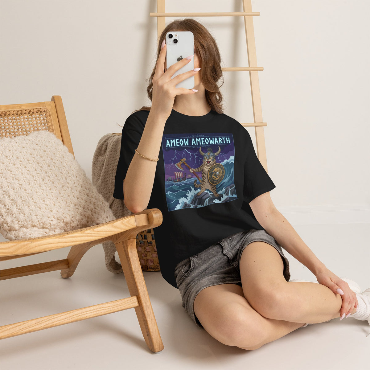 Ameow Ameowarth Cat Viking T-Shirt — Funny Viking Cat Graphic Tee