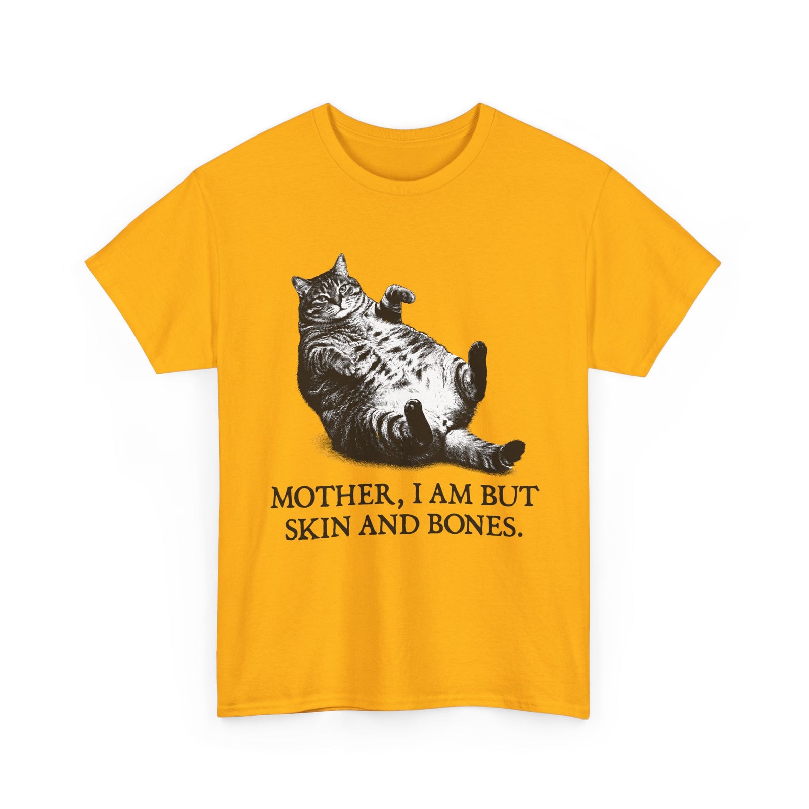 Skin And Bones Chonk Cat T-Shirt — Funny Dramatic Feline Graphic Tee