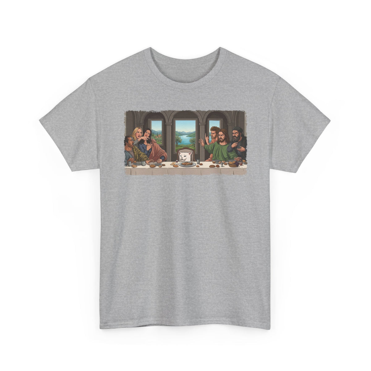 Last Supper x Woman Yelling at Cat Tee — Funny Religious Art Mashup T-Shirt