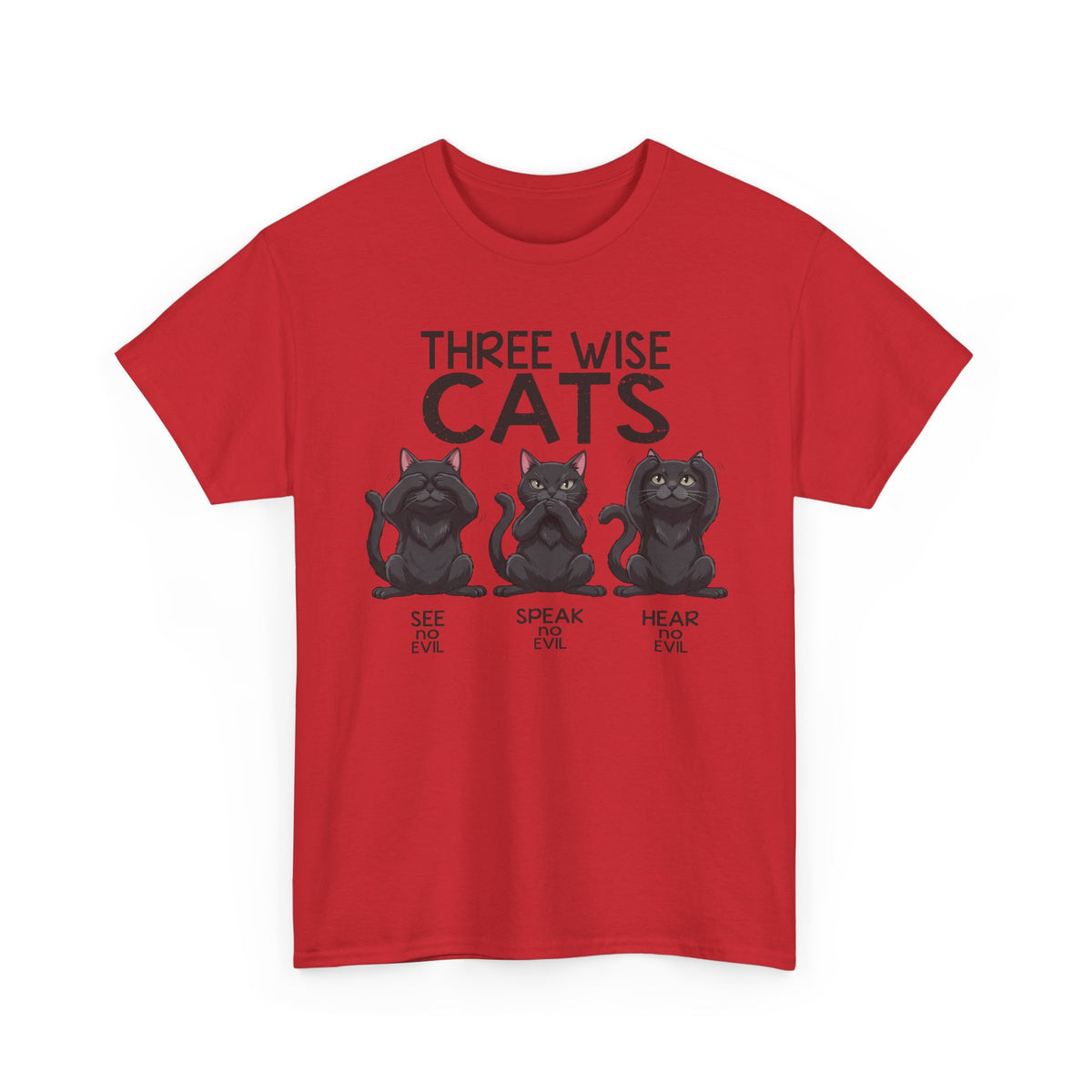 Three Wise Cats T-Shirt — See Speak Hear No Evil Black Cat Graphic