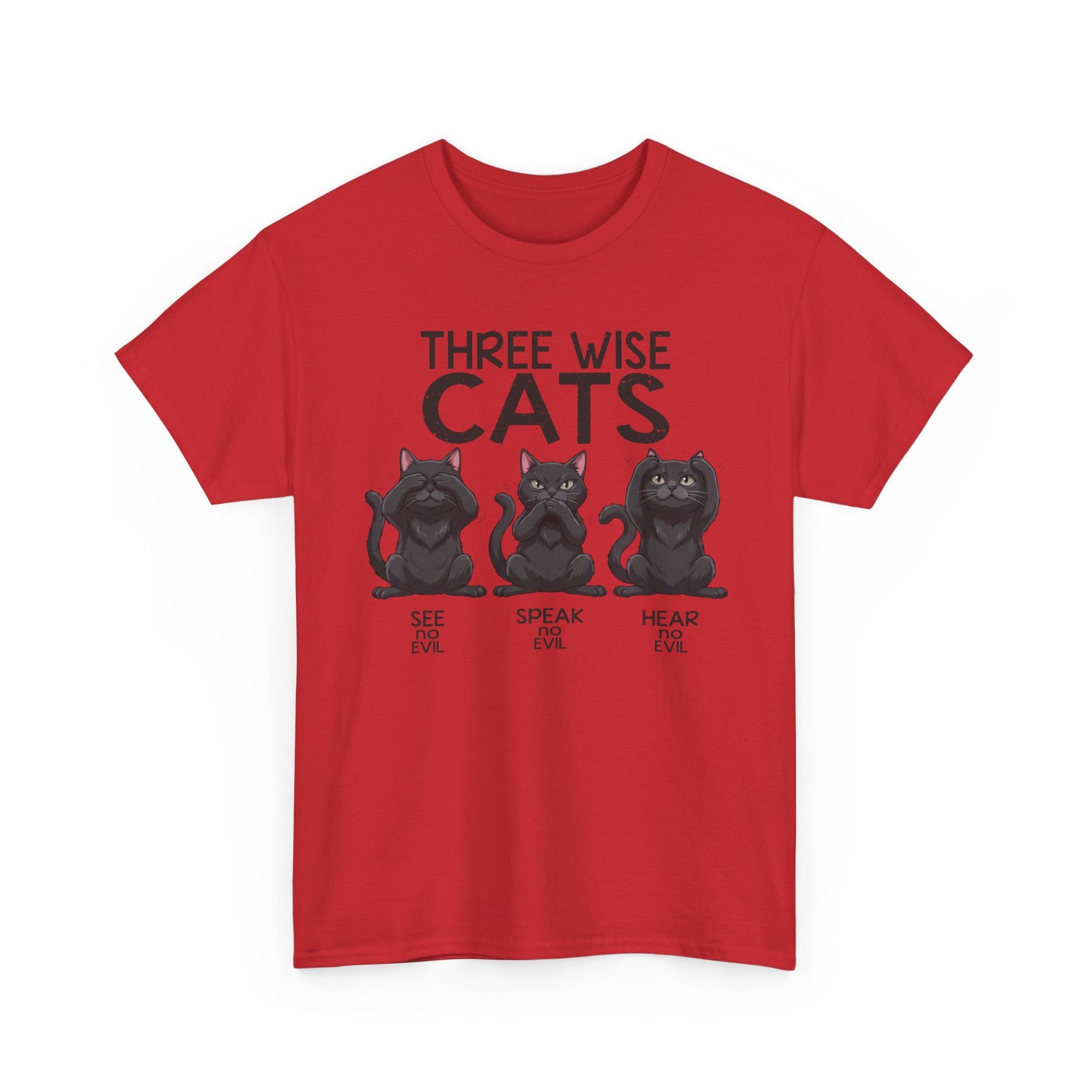 Three Wise Cats T-Shirt — See Speak Hear No Evil Black Cat Graphic