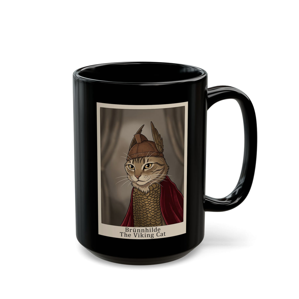 Brünnhilde The Viking Cat Black Mug