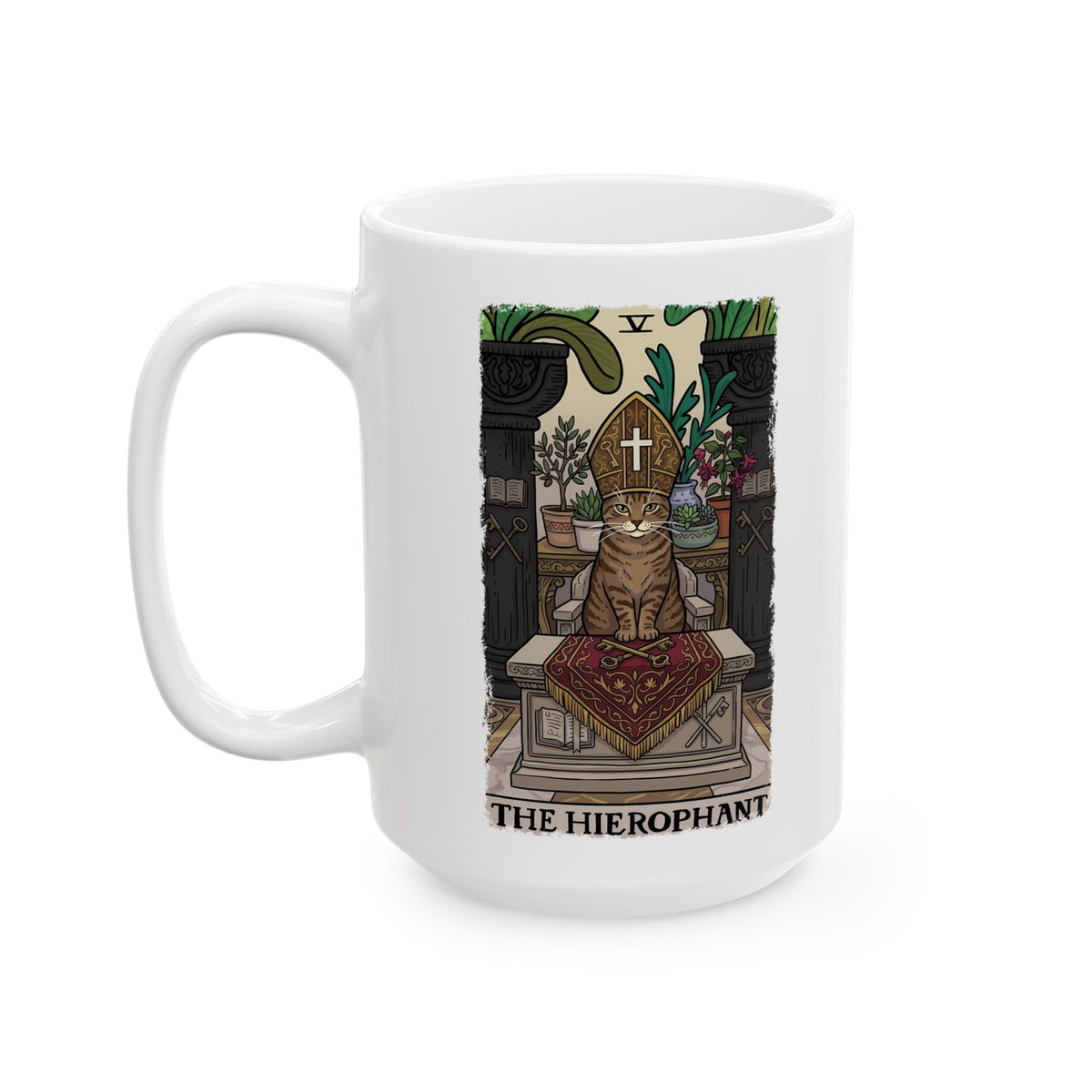 The Hierophant Cat Ceramic Mug — Mystical Tarot-Inspired Mug