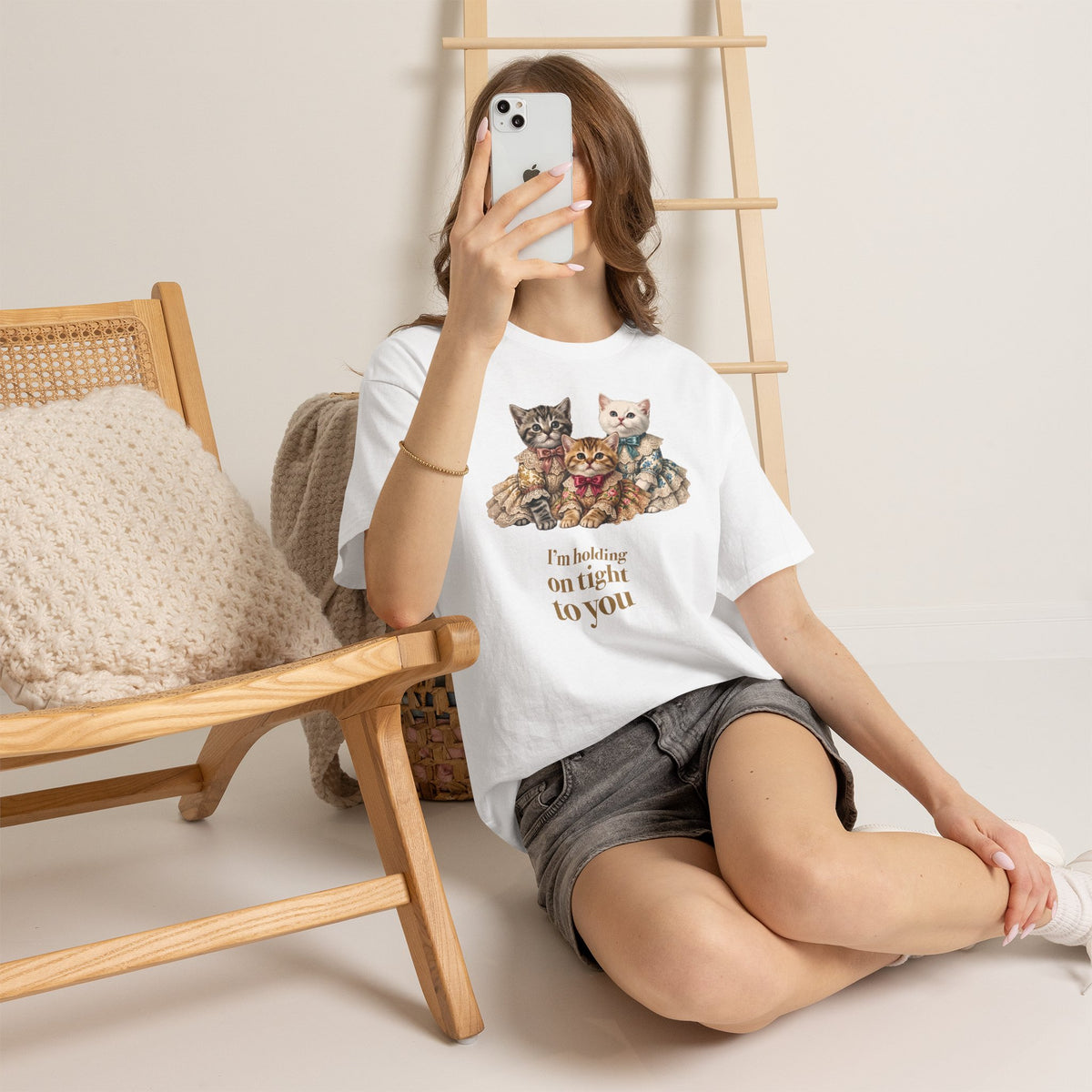 I'm Holding On Tight To You T-Shirt — Vintage Victorian Kittens Tee
