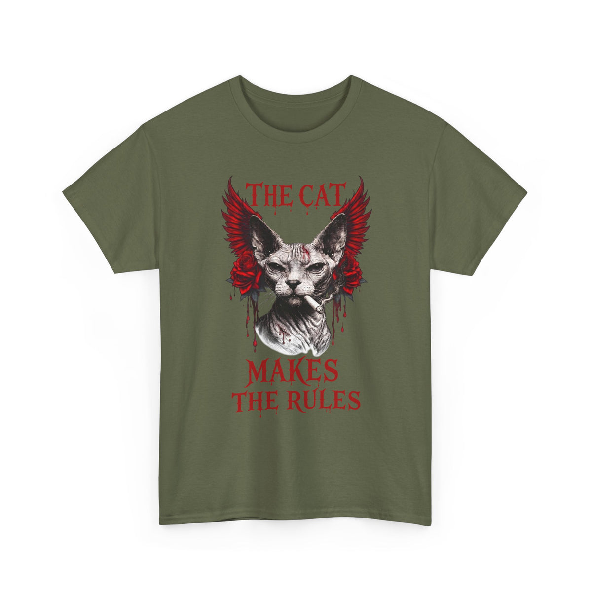 The Cat Makes The Rules T-Shirt — Funny Gothic Smoking Sphynx Tee