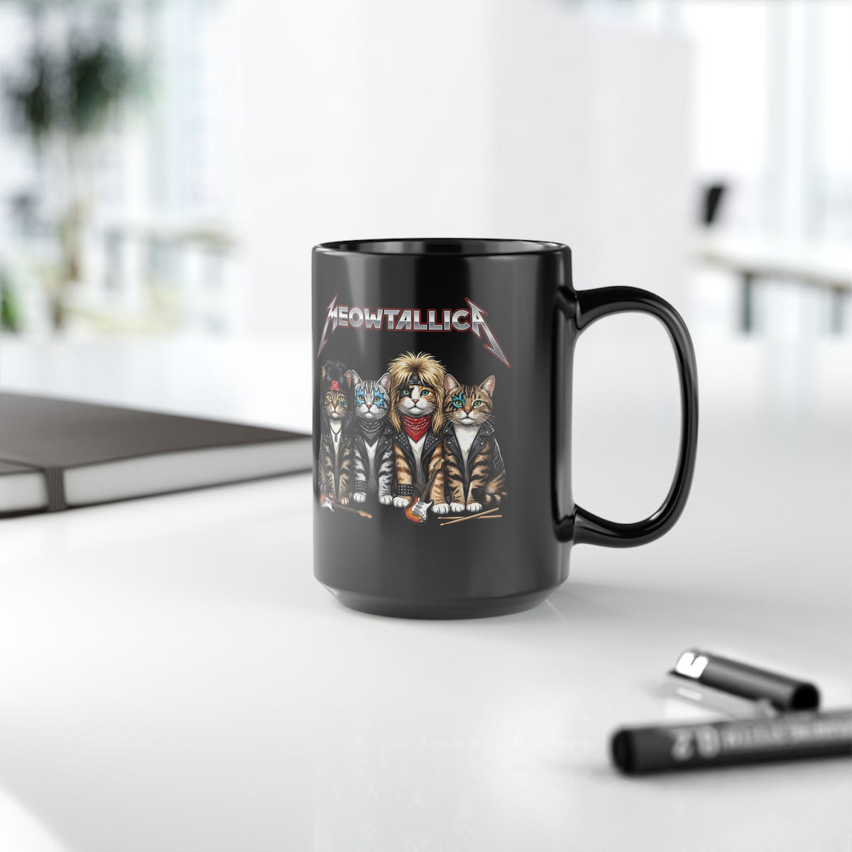 Meowtallica Heavy Metal Cat Black Mug