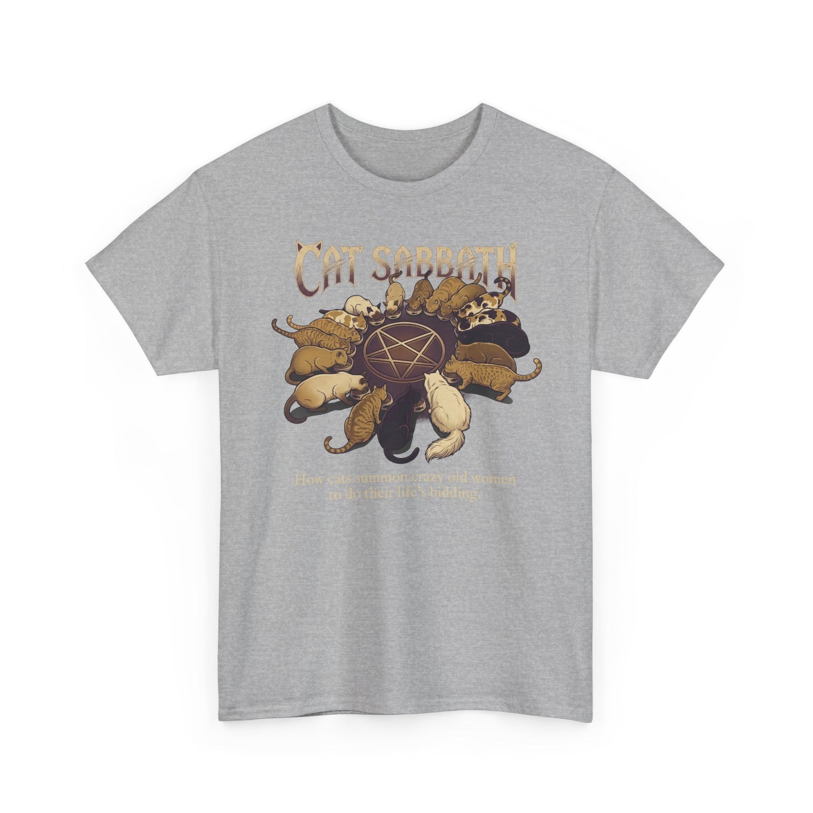 Cat Sabbath Tee — Vintage Occult Cat Shirt with How Cats Summon Crazy Old Women…