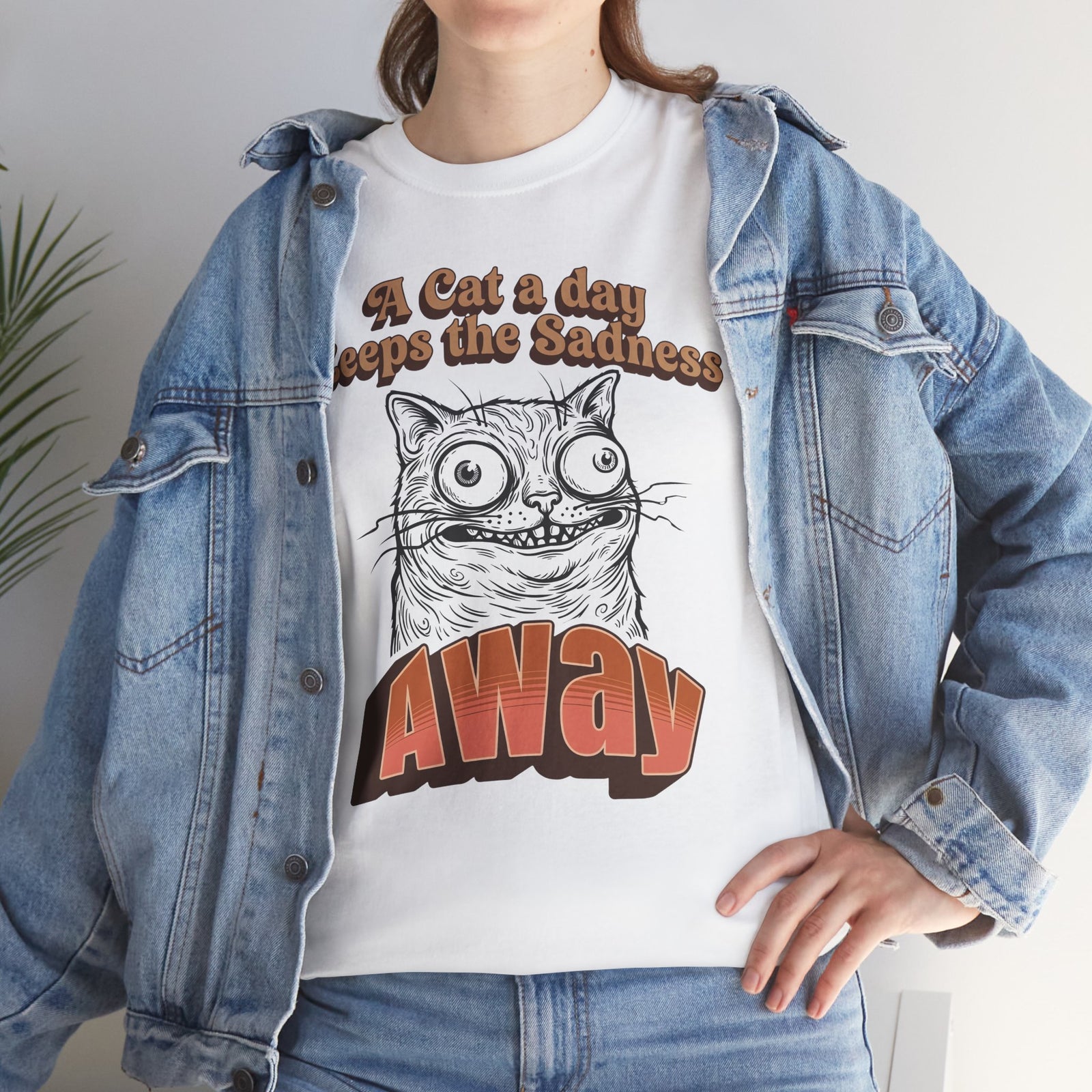 Cat A Day Keeps The Sadness Away T-Shirt — Cute Mental Health Cat Tee