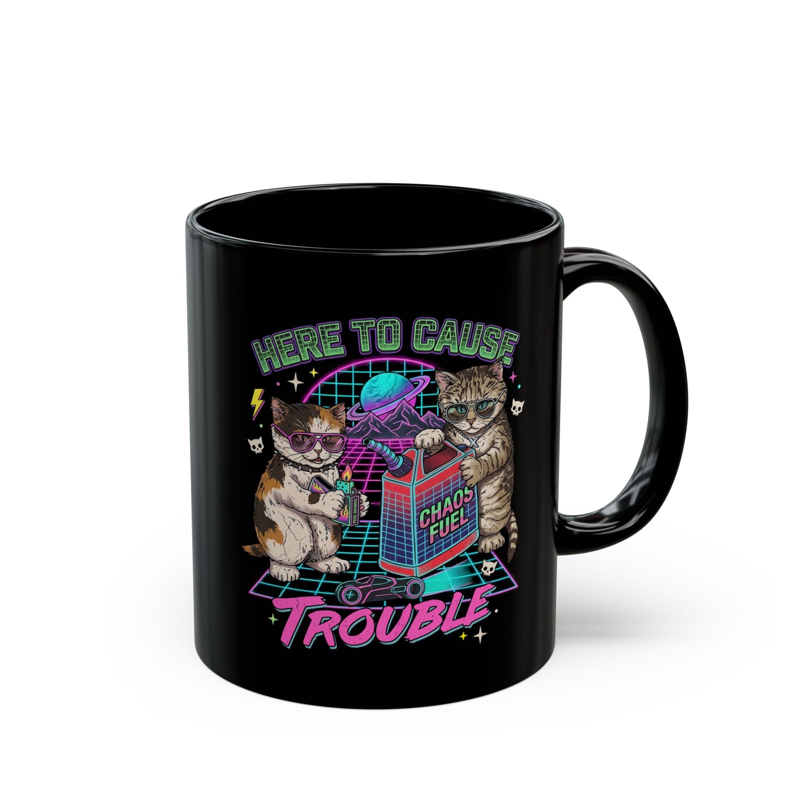 Here to Cause Trouble Naughty Cats Black Mug