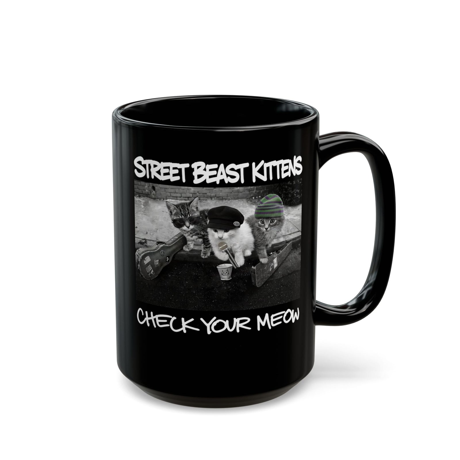 Street Beast Kittens "Check Your Meow" Black Mug