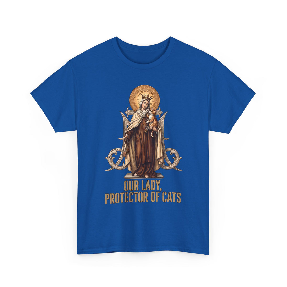 Our Lady Protector Of Cats T-Shirt — Sacred Feline Religious Parody Tee