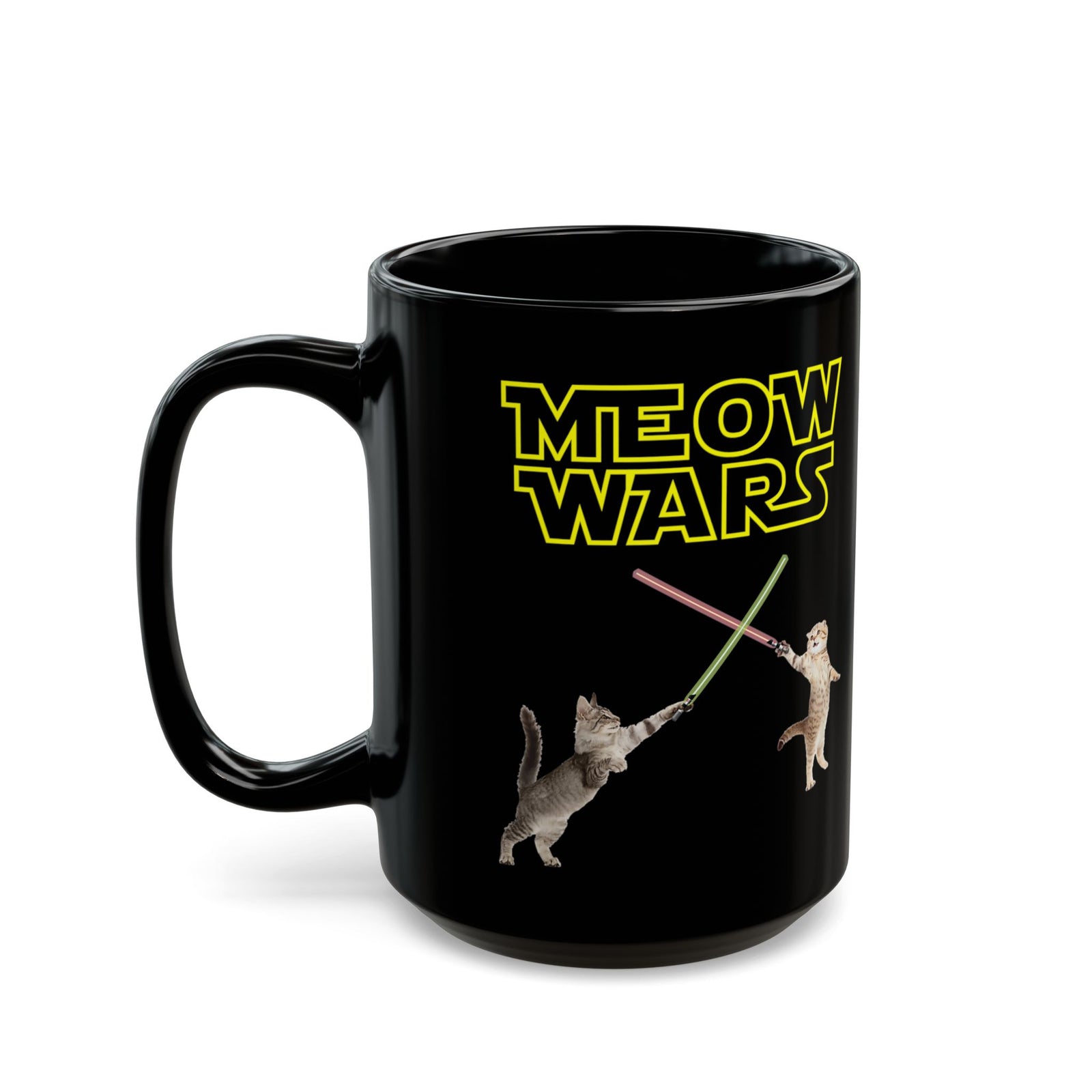 Meow Wars Black Mug — Funny Cat Lightsaber Mug