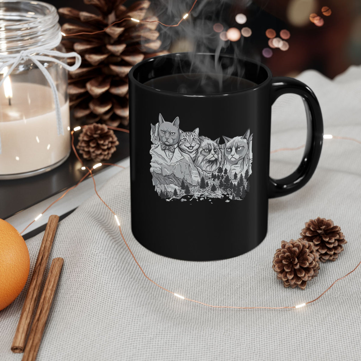 Rushmeow Graphic Mug — Cat Lover Black Mug