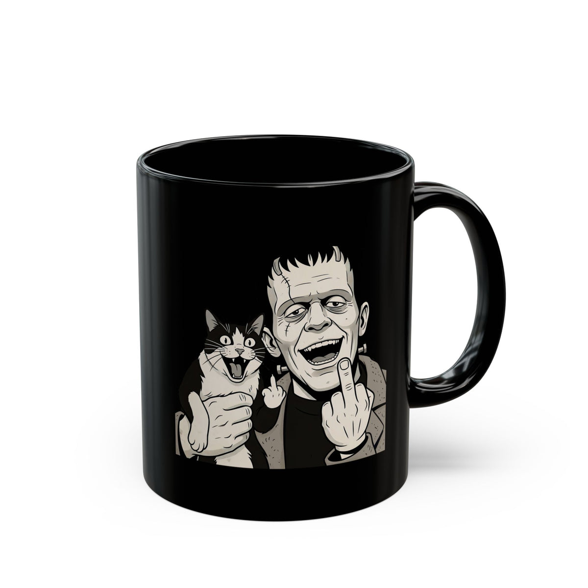 Frankenstein Cat T‑Mug — Cute Spooky Cat &amp; Frankenstein Design
