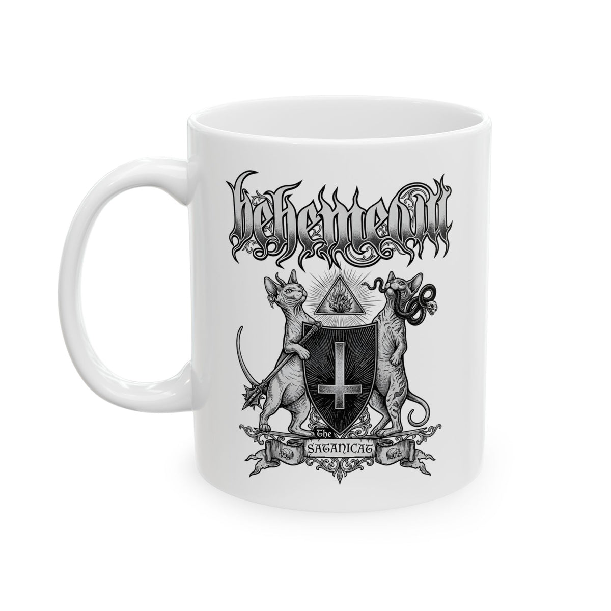Satanicat Behemeow Ceramic Mug — Gothic Cat Graphic Mug