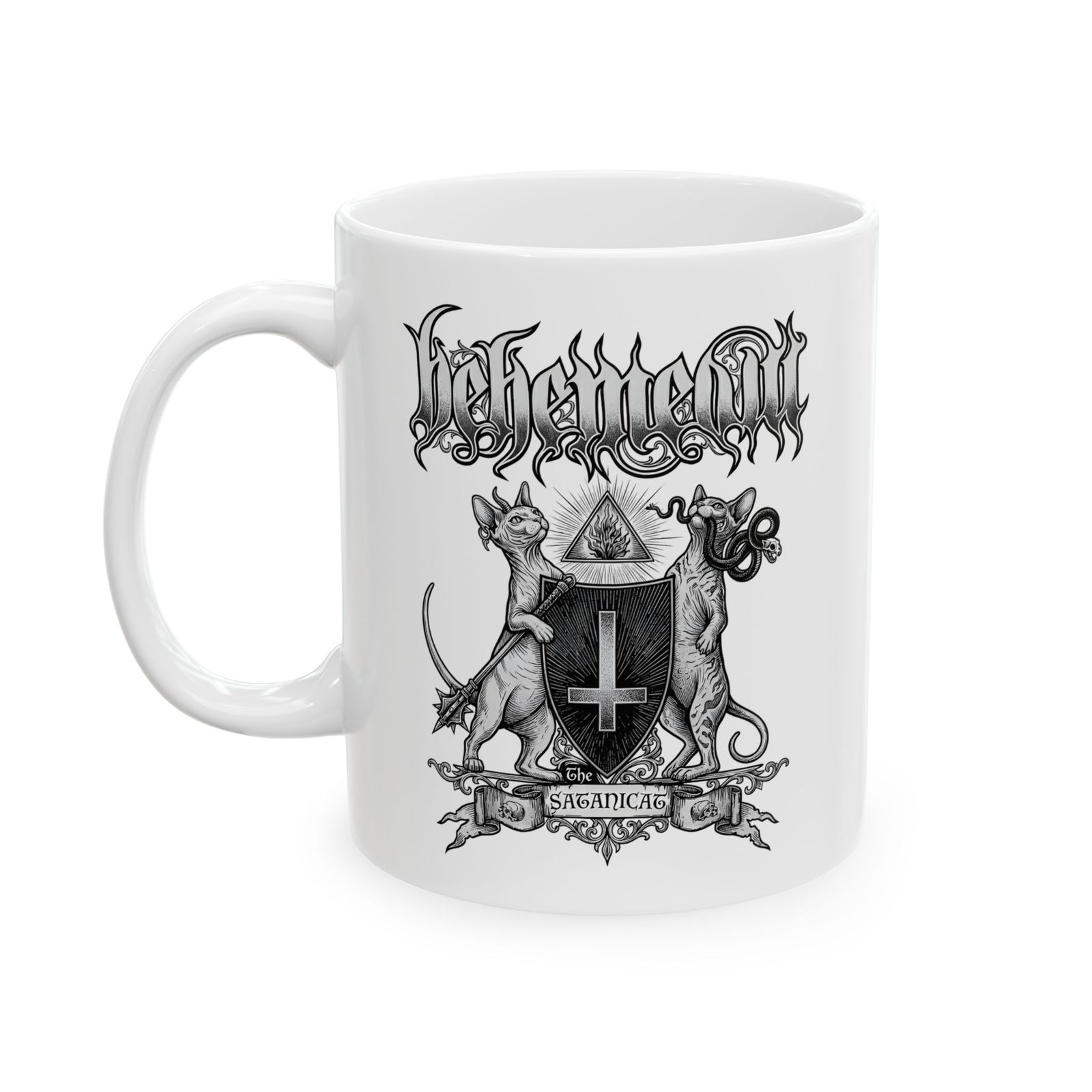 Satanicat Behemeow Ceramic Mug — Gothic Cat Graphic Mug