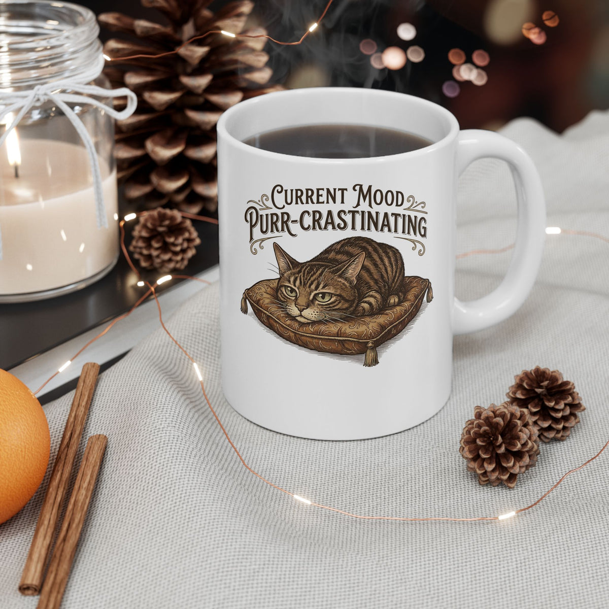 Current Mood: Purr-Crastinating Cat Ceramic Mug