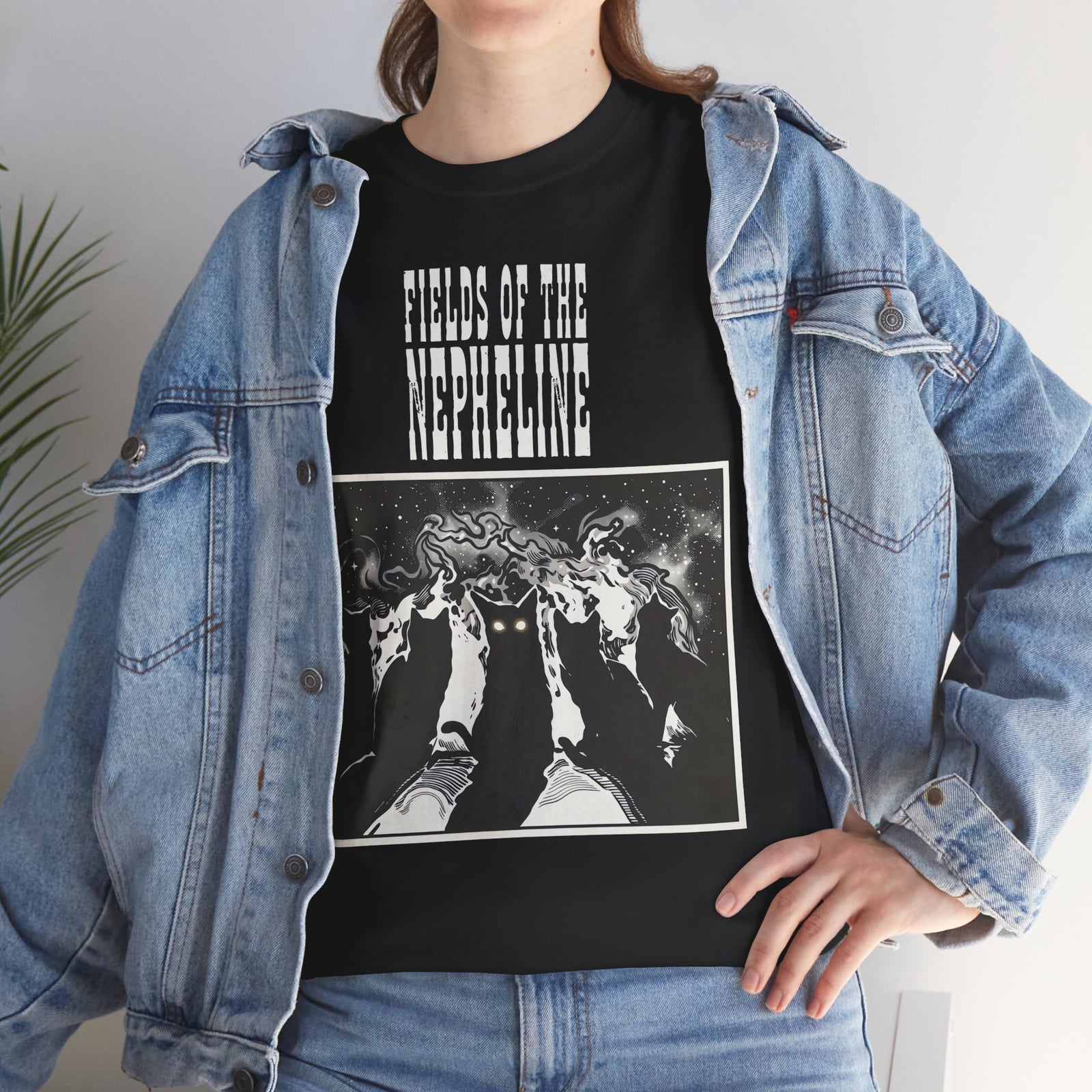 Black Cat Nepheline Graphic Tee — Gothic Band-Style Black T-Shirt